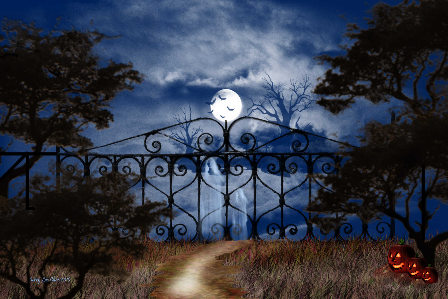 Artistic Gate Halloween Holiday Jack O 039 Lantern Moon Night 1800x1200