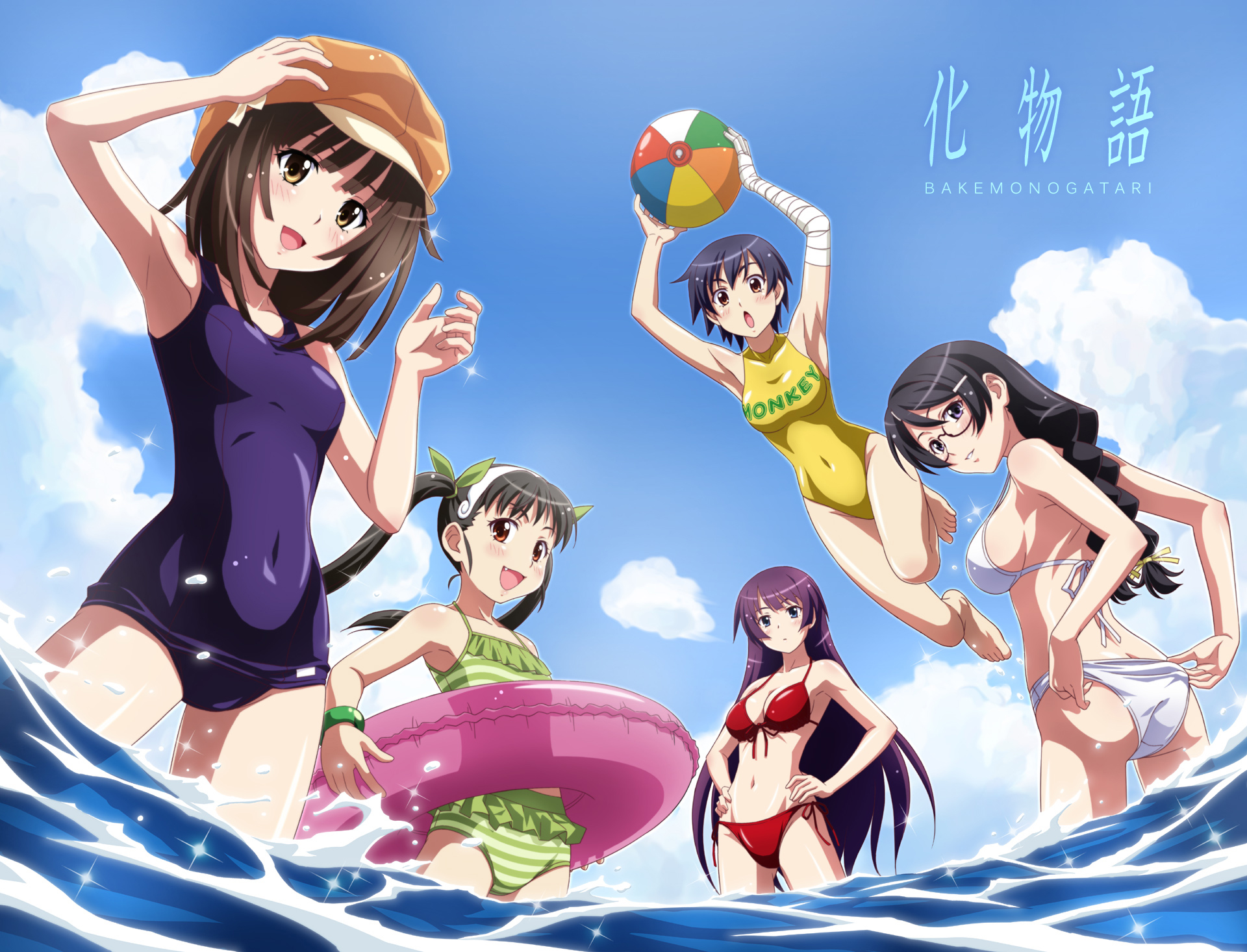 Blue Eyes Girl Hitagi Senj Gahara Long Hair Mayoi Hachikuji Nadeko Sengoku Purple Hair Suruga Kanbar 1920x1466