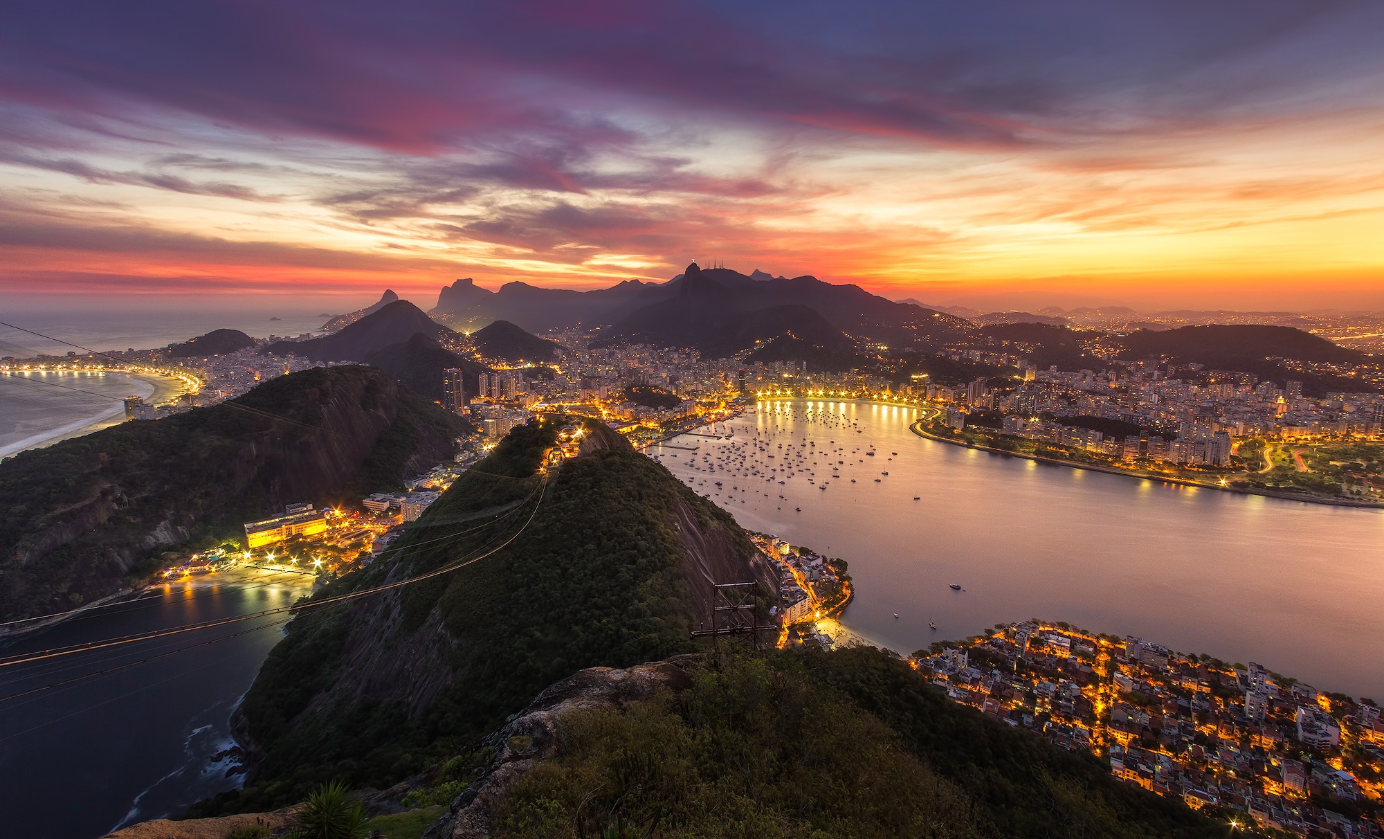 Brazil Cityscape Evening Rio De Janeiro Sunset 2000x1212