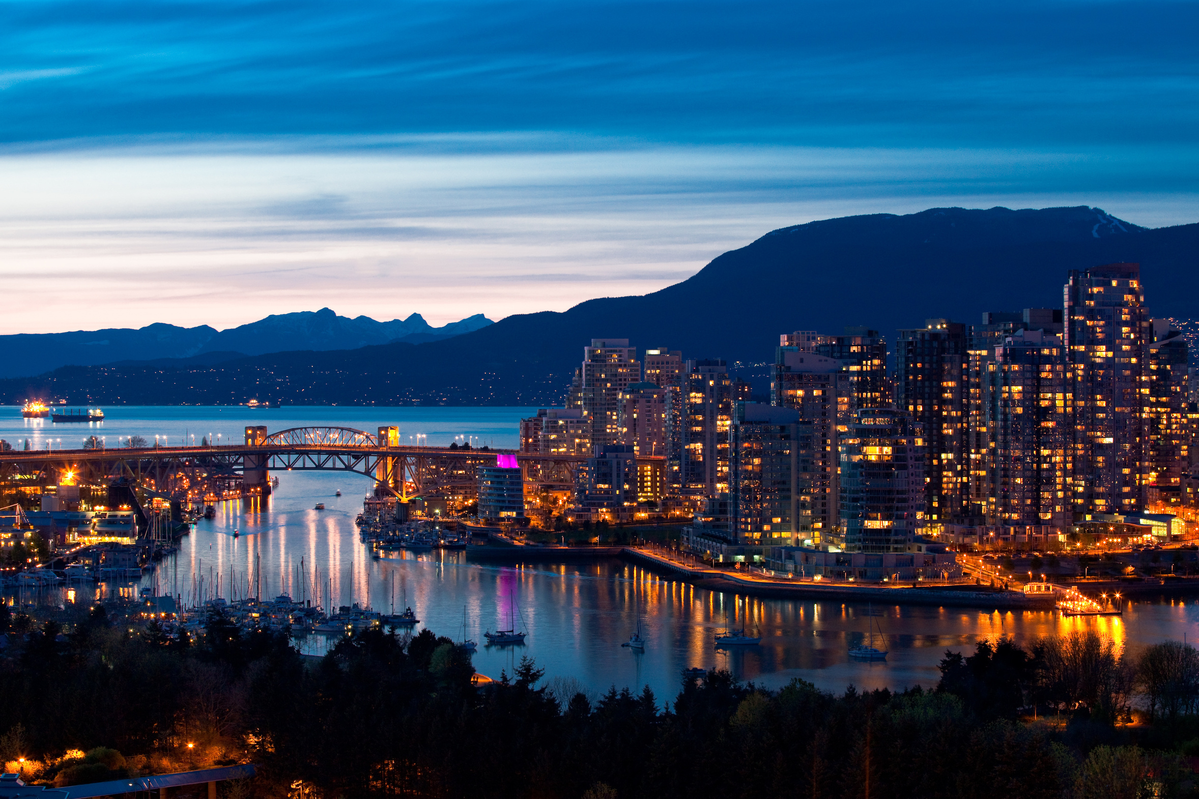 Canada Cityscape Cloud Dusk Light Mountain Night Panorama Reflection Scenic Sky Vancouver 2356x1571