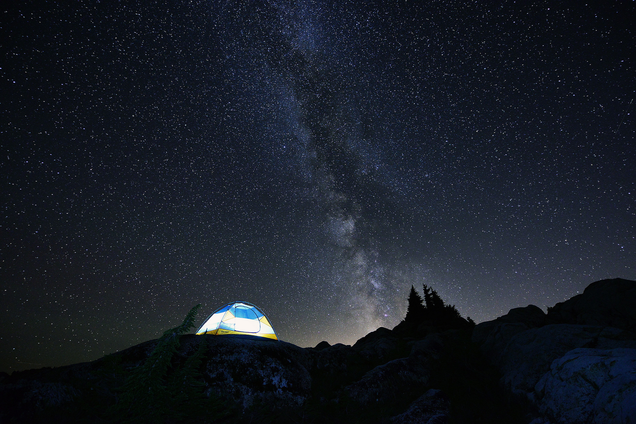 Milky Way Night Starry Sky Stars Tent 2048x1367