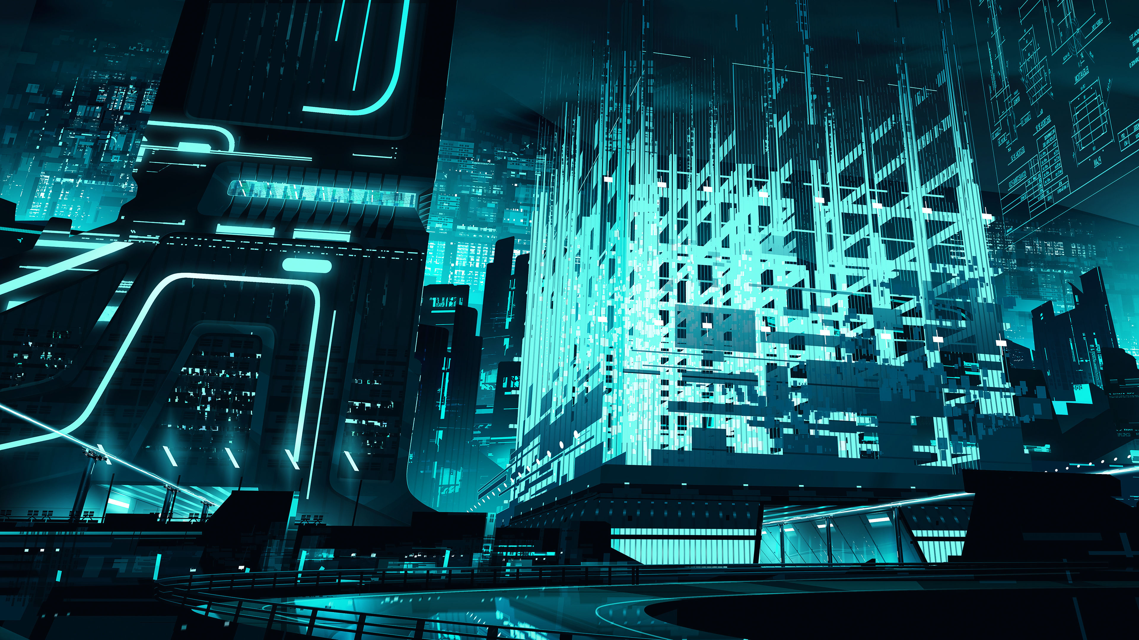 Artwork Science Fiction Tron Tron Uprising Skyscraper Cityscape Glowing Robh Ruppel 3840x2160