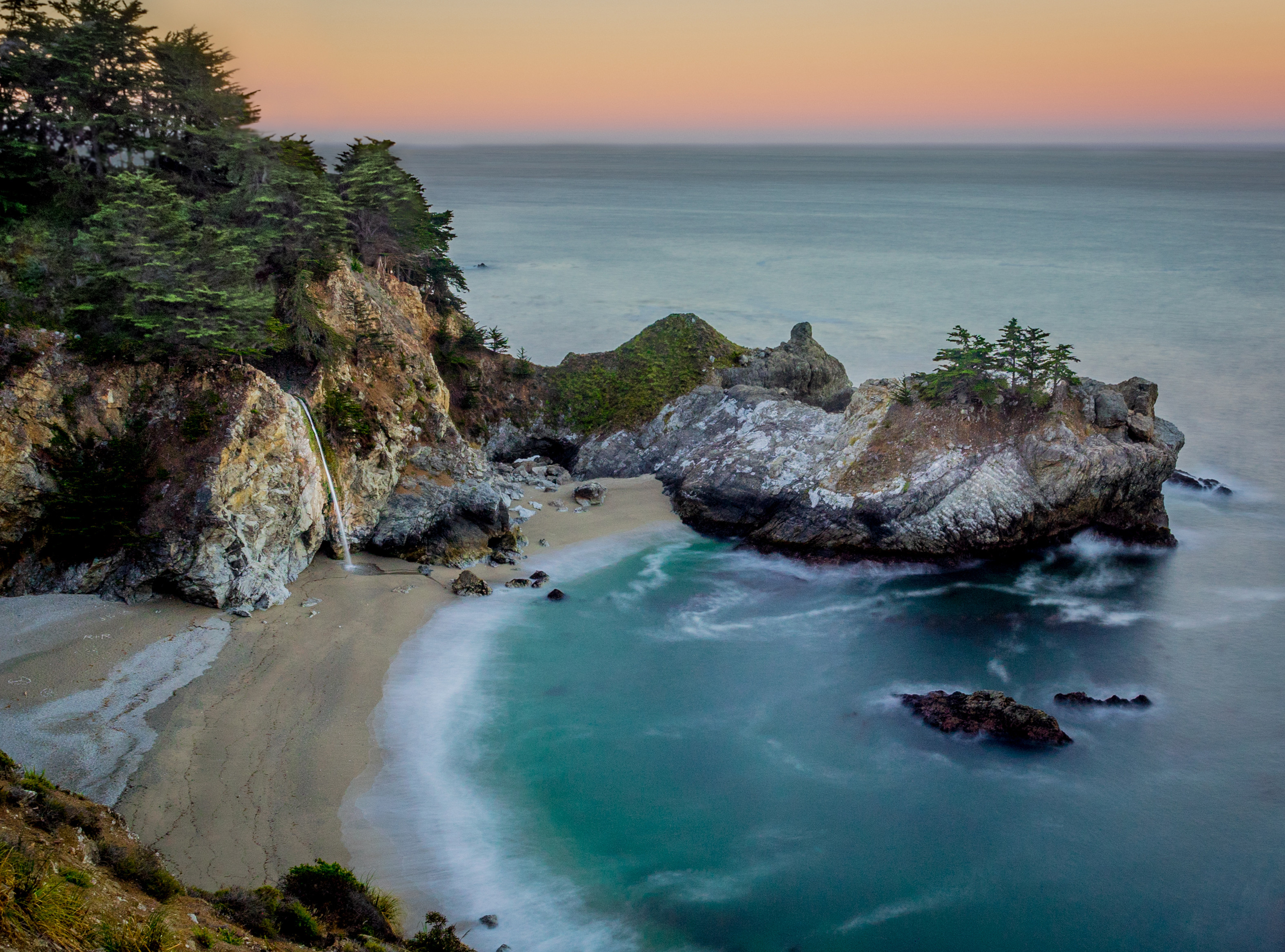 California Mcway Falls Rock Sea Seashore Waterfall 3149x2334