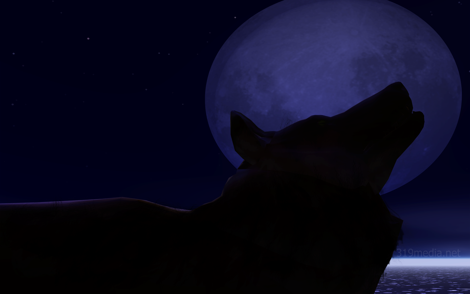 Blue Dark Howling Moon Twilight Wolf 1920x1200