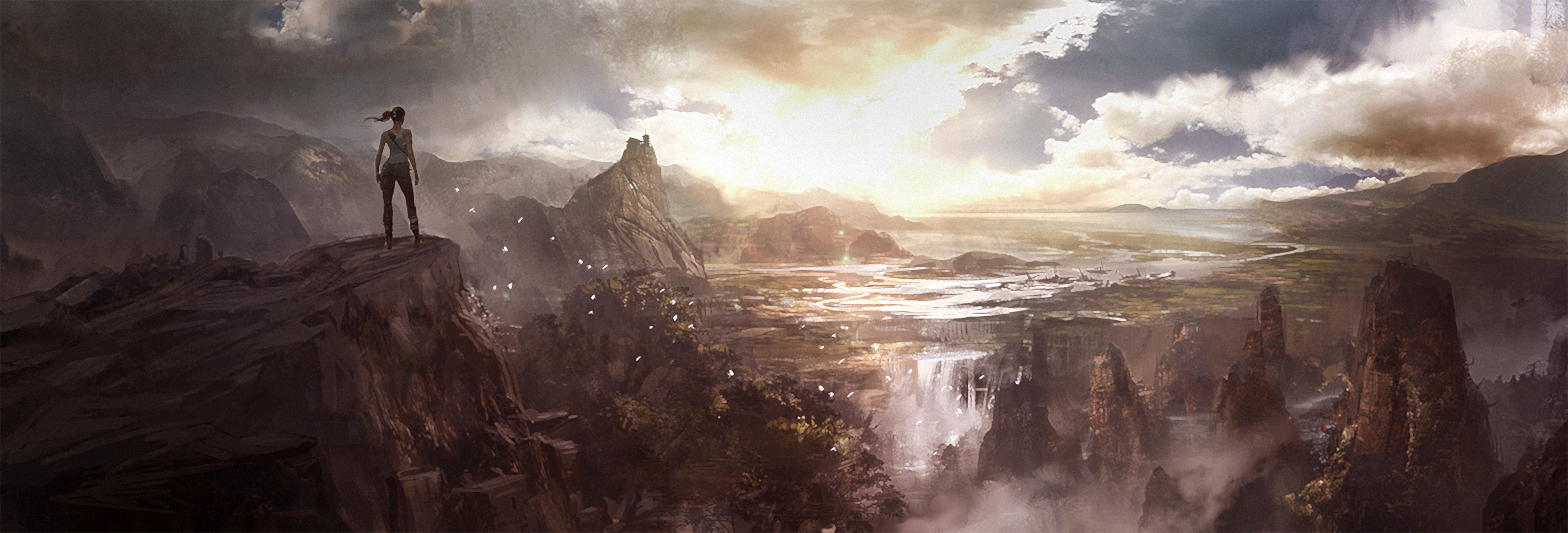 Horizon Landscape Lara Croft Mountain Tomb Raider 2013 Waterfall 6000x2040