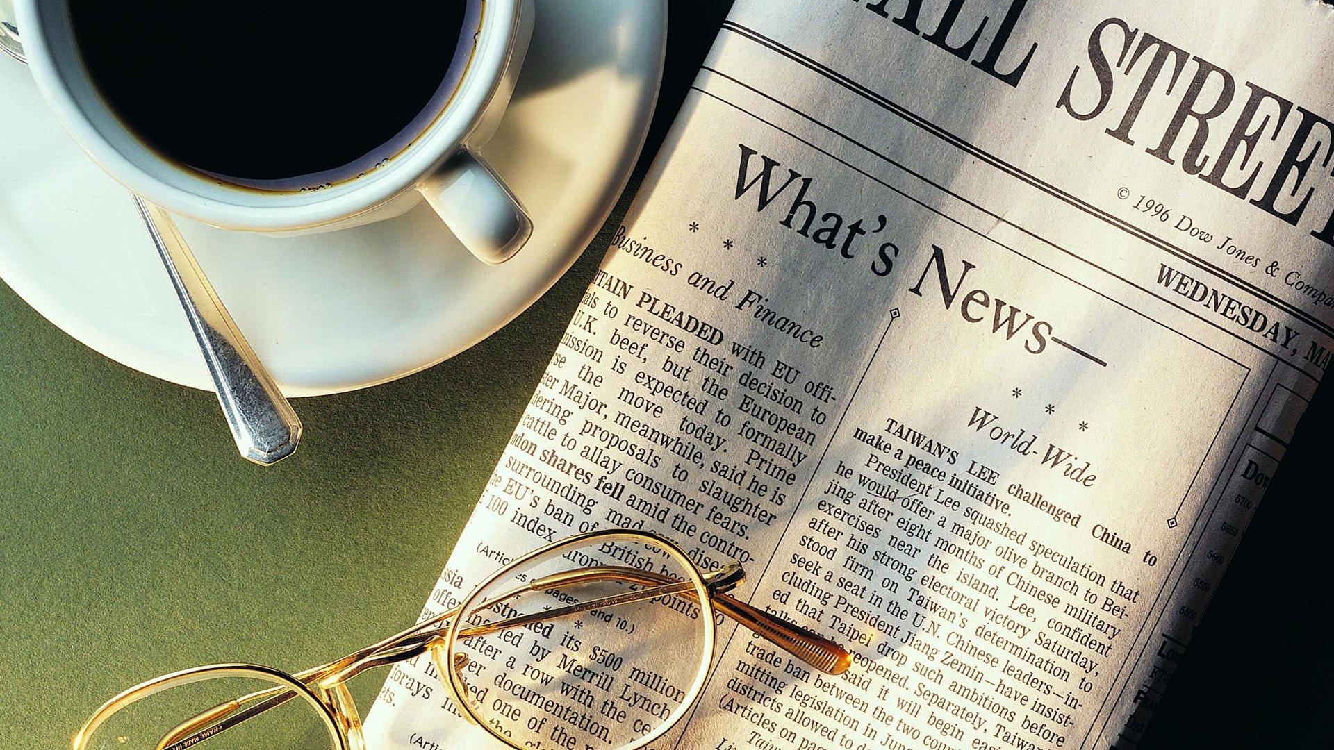 Coffee Newspapers Glasses 1920x1080