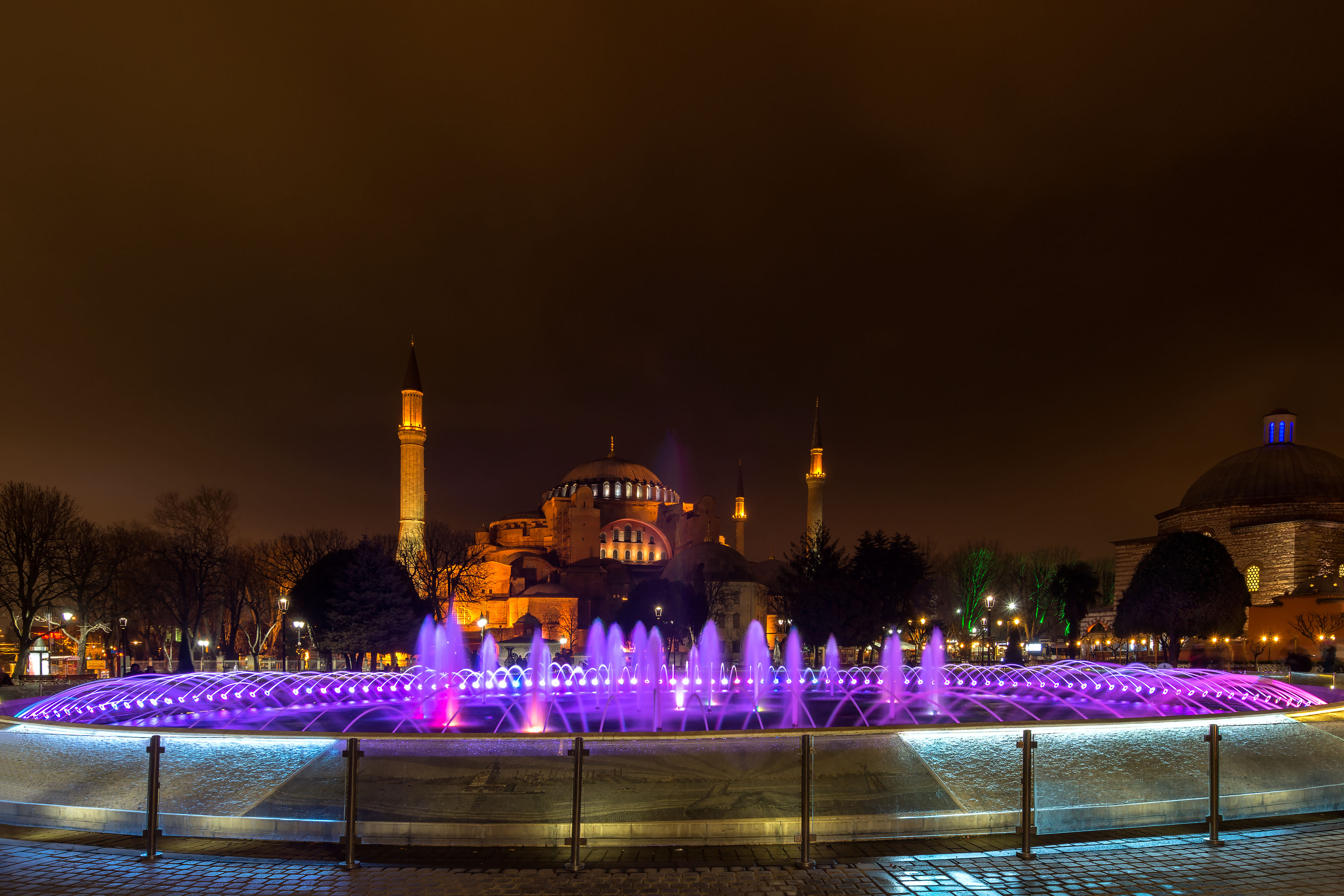 Fountain Hagia Sophia Istanbul Mosque Night Turkey 3840x2560