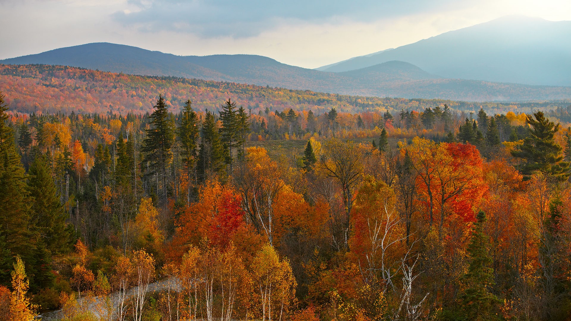 Nature Landscape Trees Forest Mountains Clouds New Hampshire USA 1920x1080