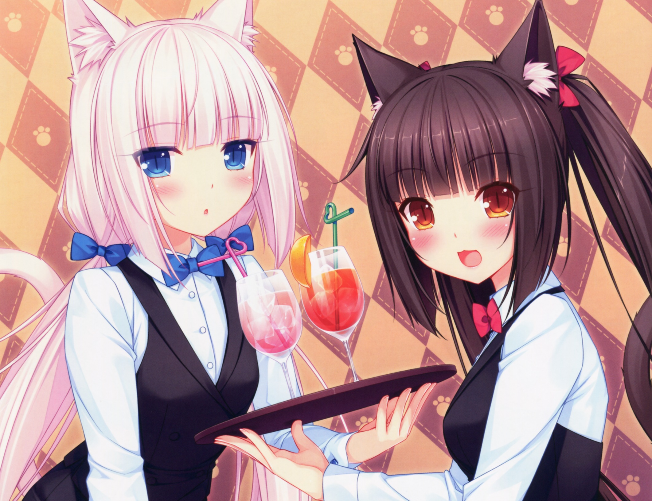 Animal Ears Blue Eyes Blush Brown Hair Cat Girl Chocola Nekopara Drink Girl Long Hair Nekopara Pink  2123x1633