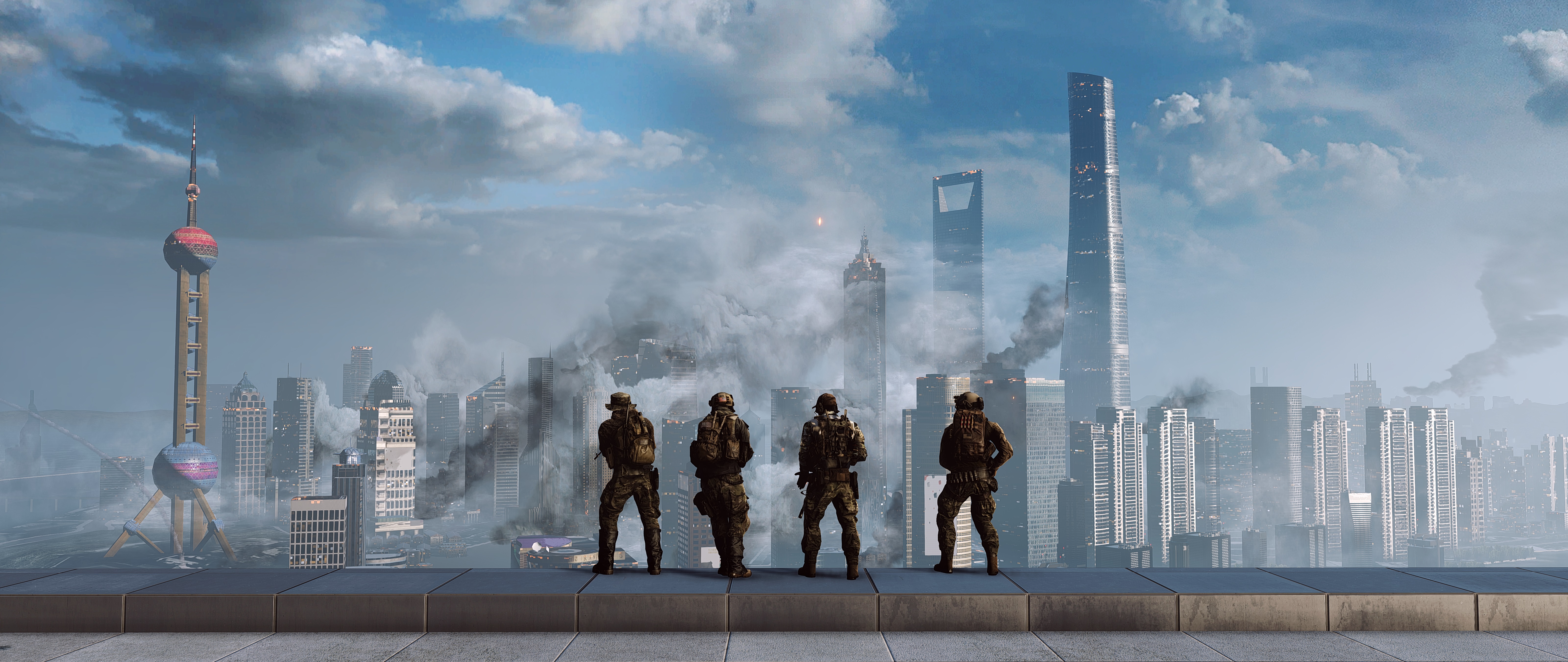 Battlefield 4 City Skyscraper Soldier 6400x2700