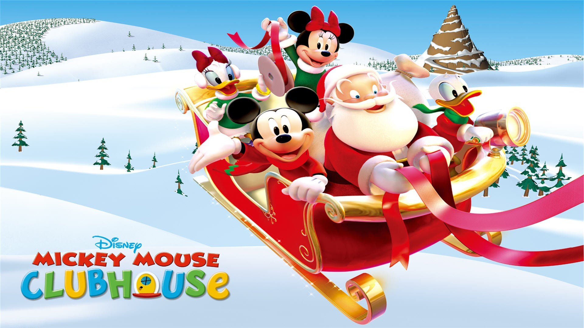 Christmas Daisy Duck Disney Donald Duck Mickey Mouse Mickey Mouse Clubhouse Minnie Mouse Santa Sleig 1920x1080