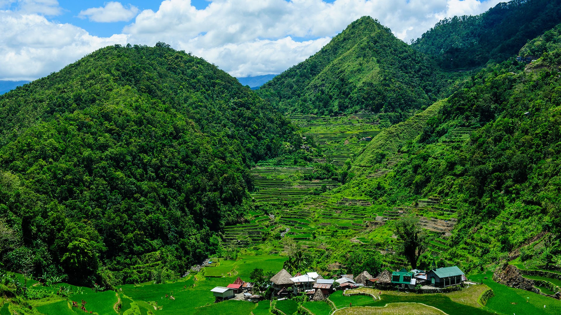 Nature Landscape Mountains Clouds Sky Trees Farm Field House Rice Terrace Rice Fields Philippines 1920x1080