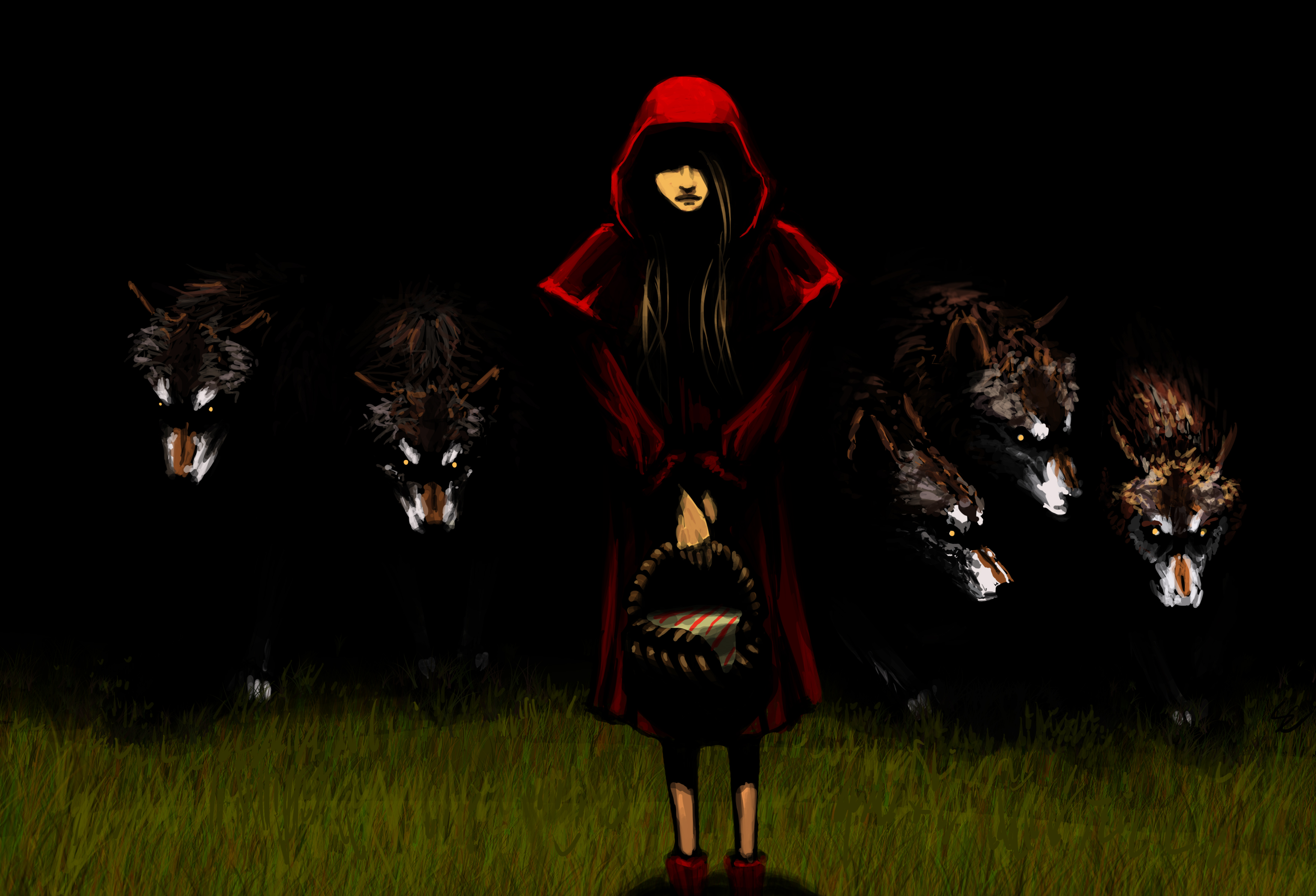 Dark Girl Hood Red Riding Hood Wolf 3508x2388
