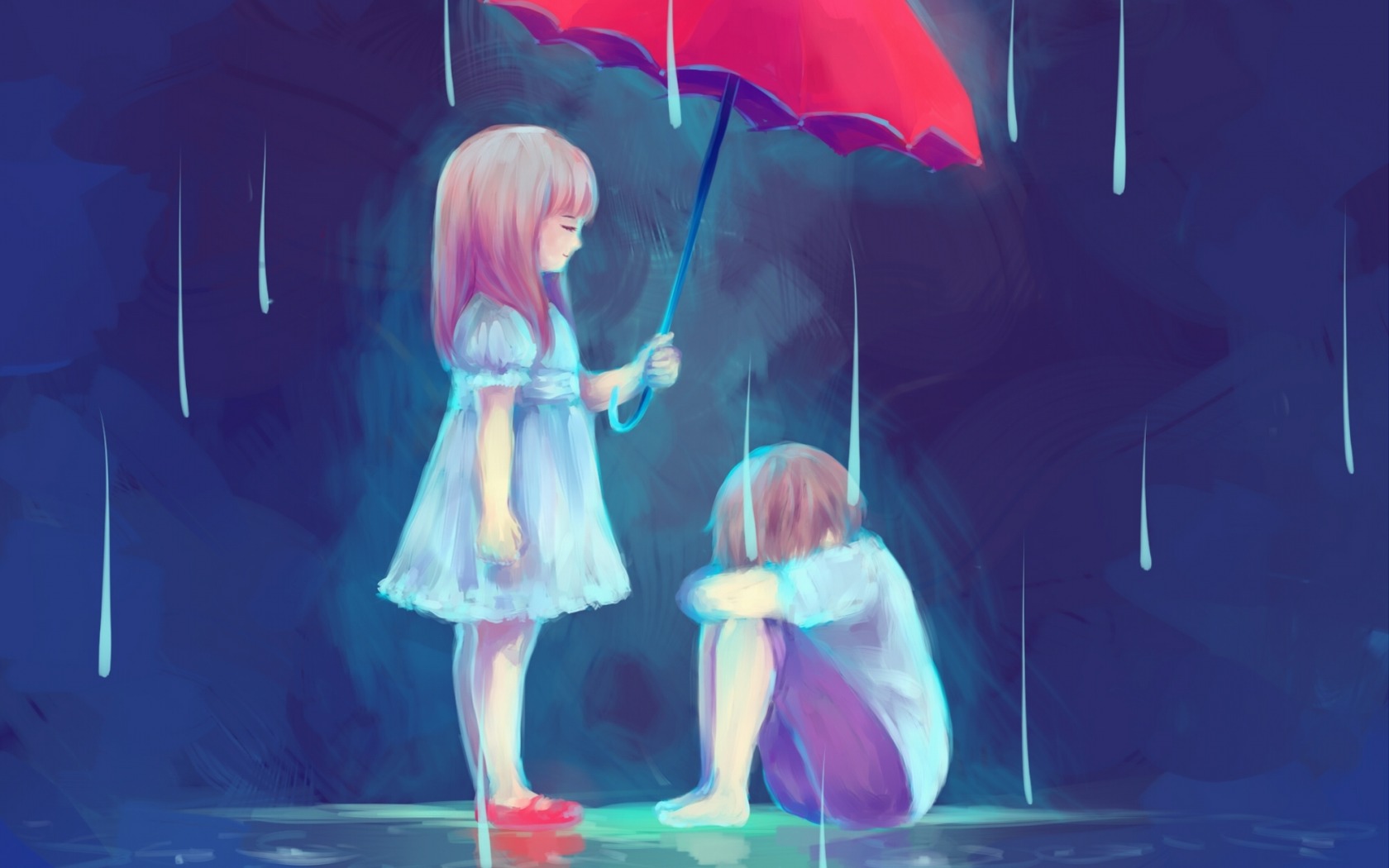 Boy Colors Girl Rain Sad Umbrella Wallpaper - Resolution:1680x1050 -  ID:923902 