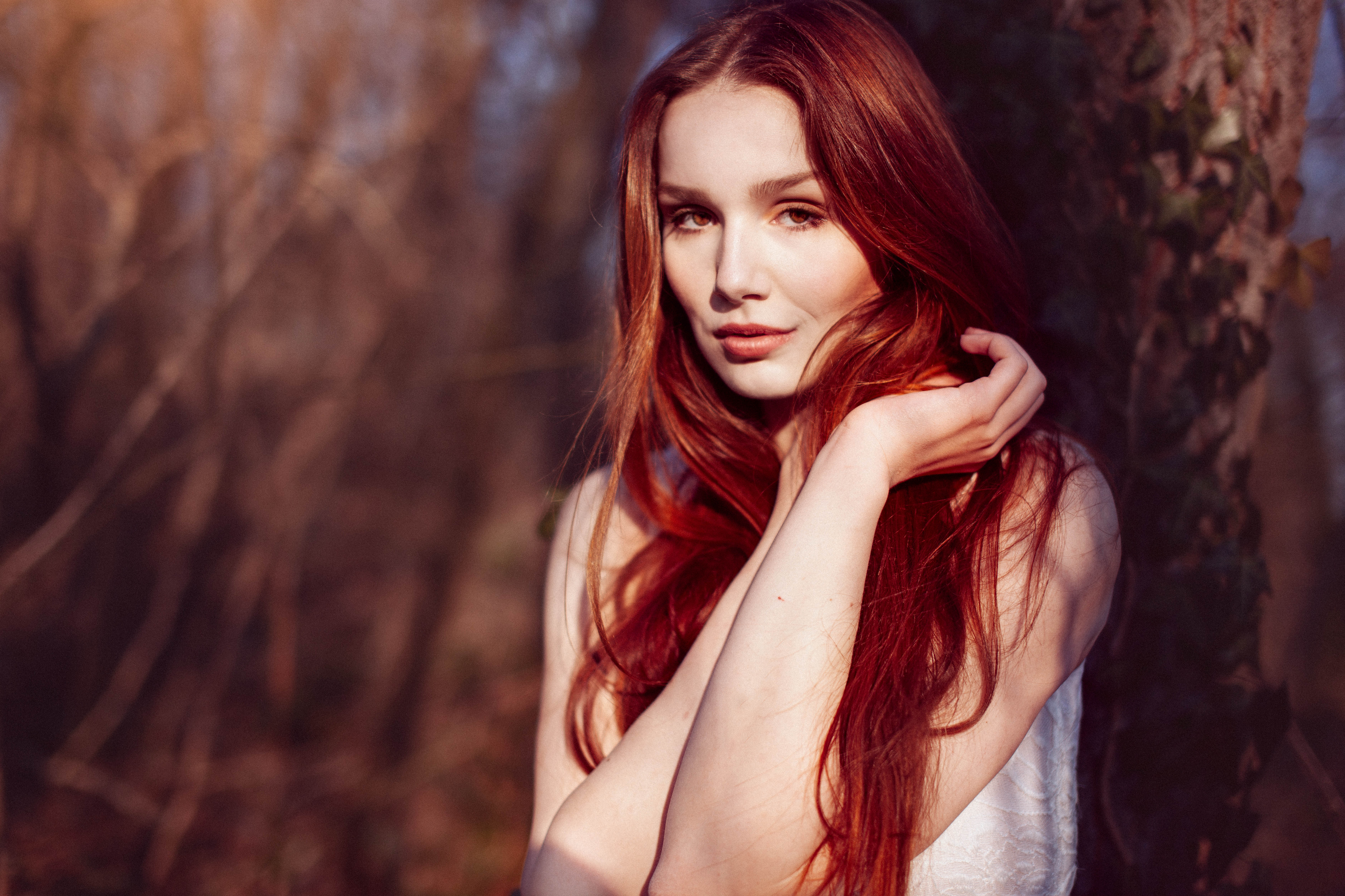 Brown Eyes Model Outdoor Redhead Sunny Woman 7000x4667