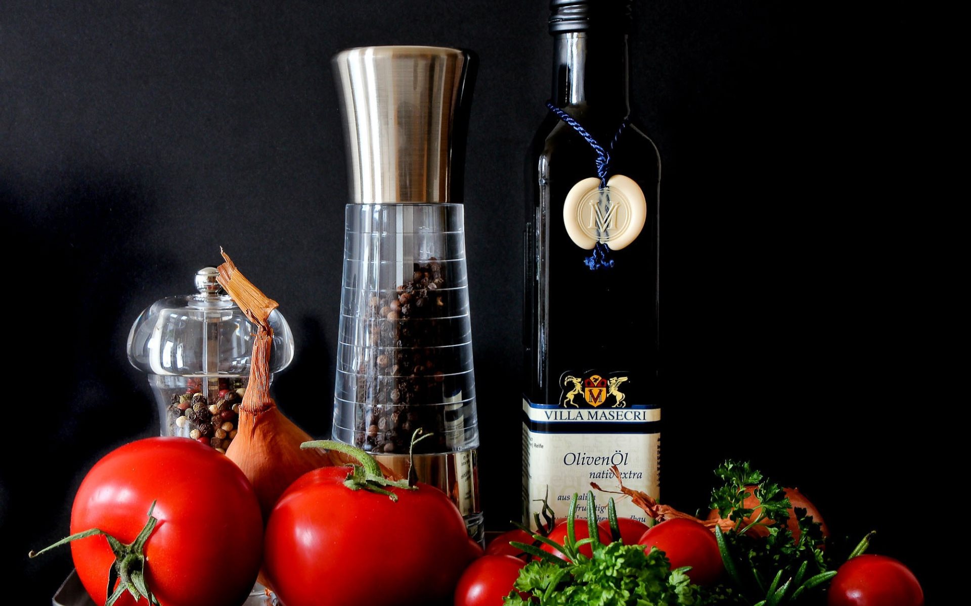 Food Grinder Mediterranean Olive Oil Pepper Tomato 1920x1200