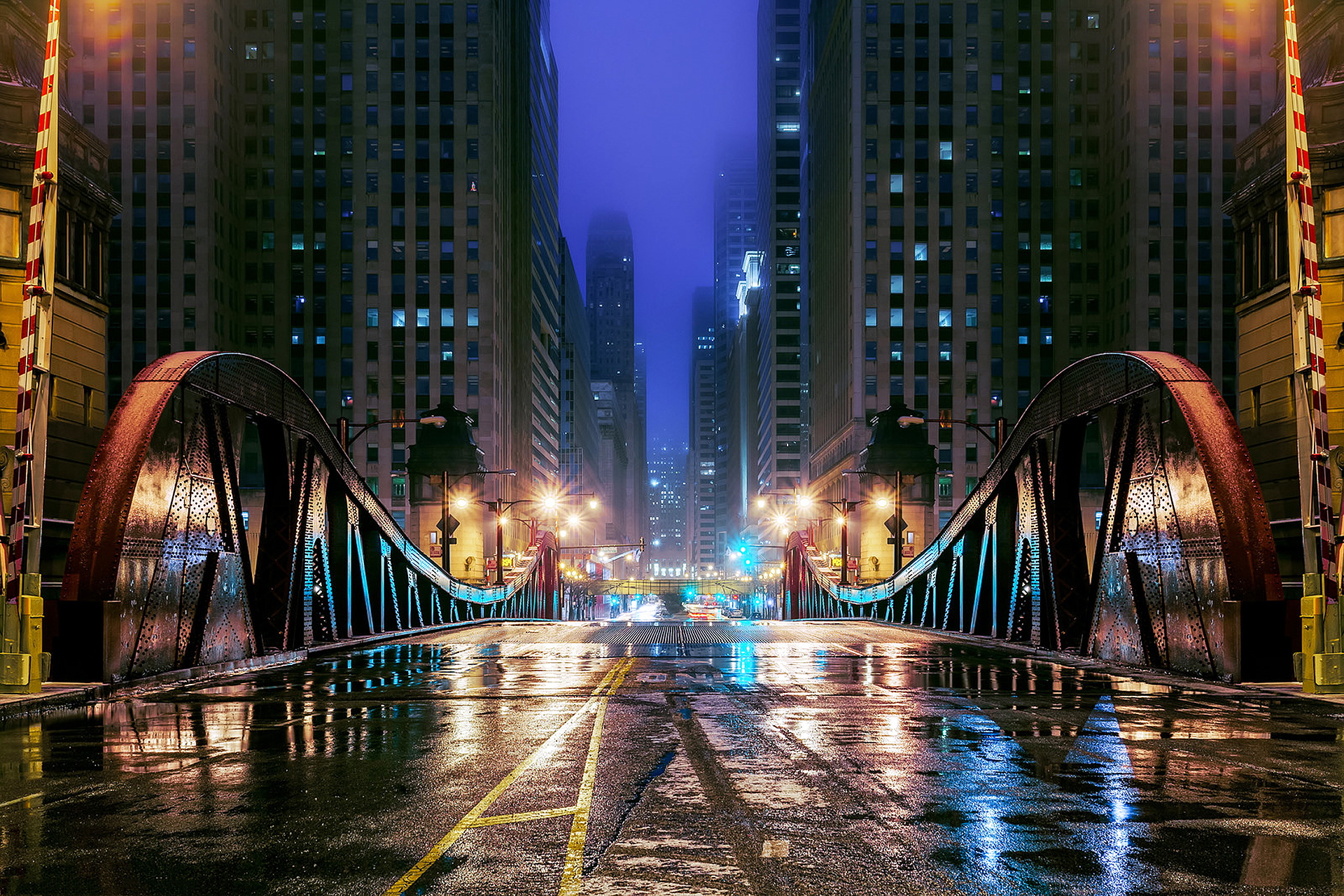 Bridge Chicago City Illinois Night Street Usa 1920x1280
