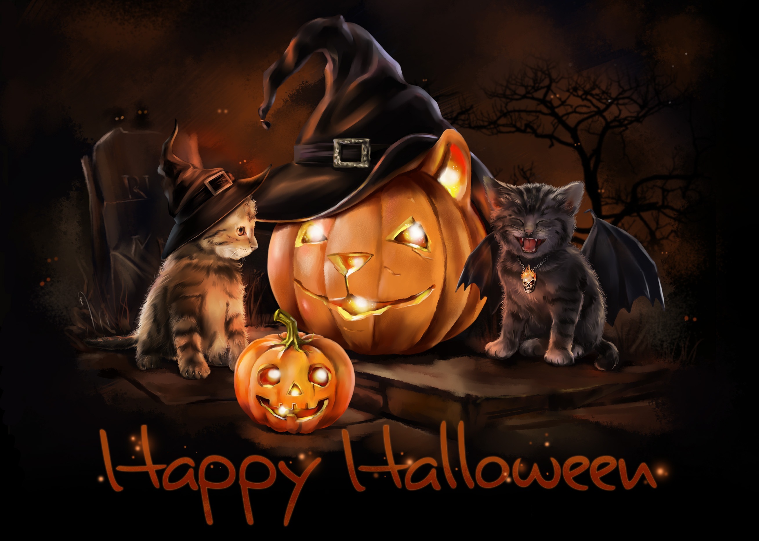 Halloween Happy Halloween Holiday Jack O 039 Lantern Kitten 2617x1867