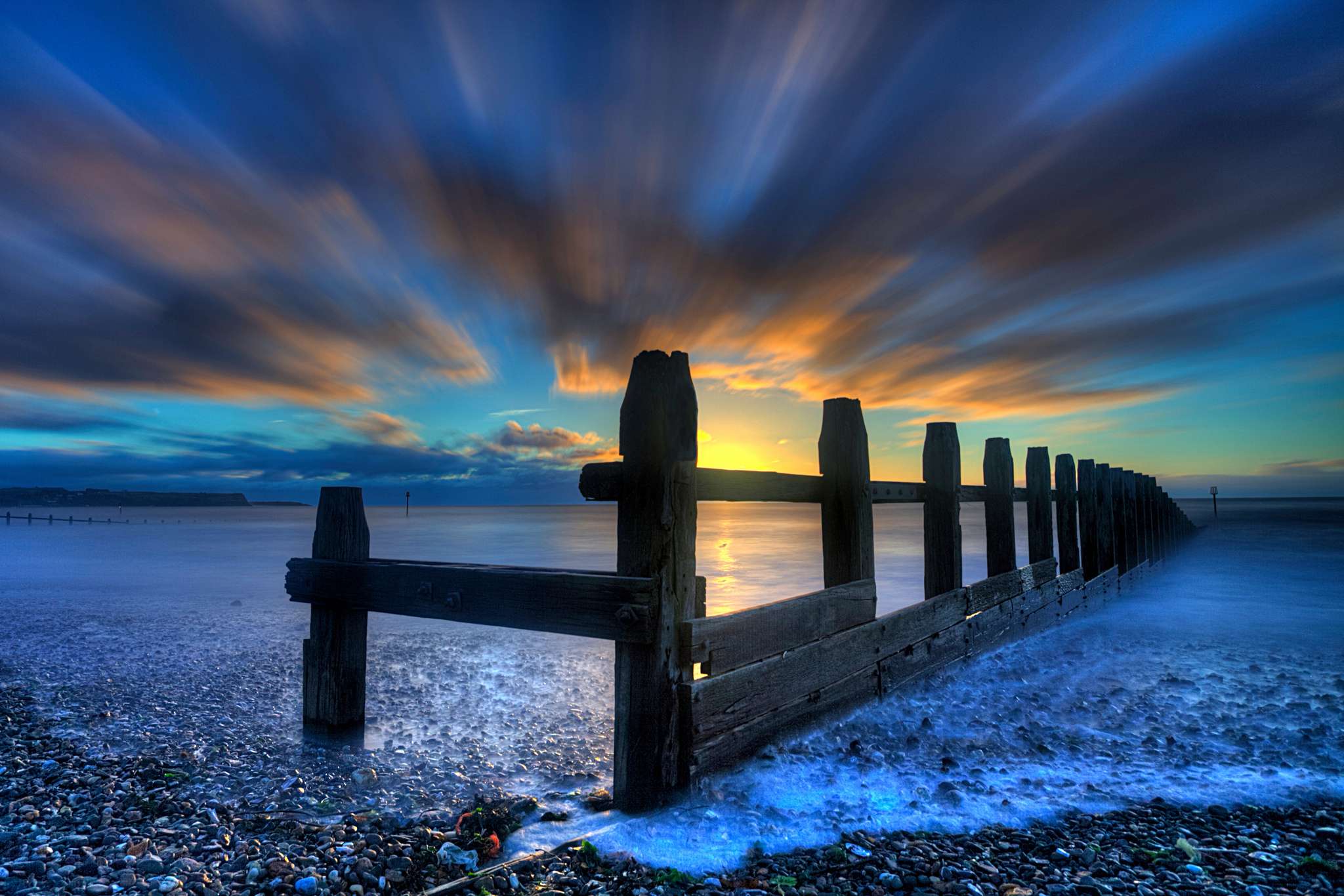 Blue Fence Ocean Sea Sky Sunset 2048x1366