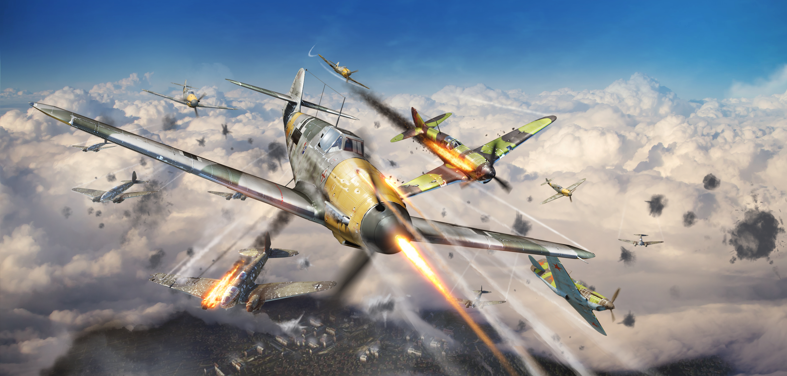 Aircraft Battle Cloud War Thunder Warplane 2700x1290