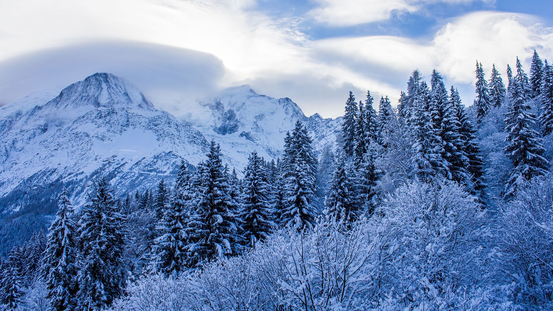 Nature Landscape Trees Forest Clouds Sky Snow Winter Mont Blanc France 1920x1080