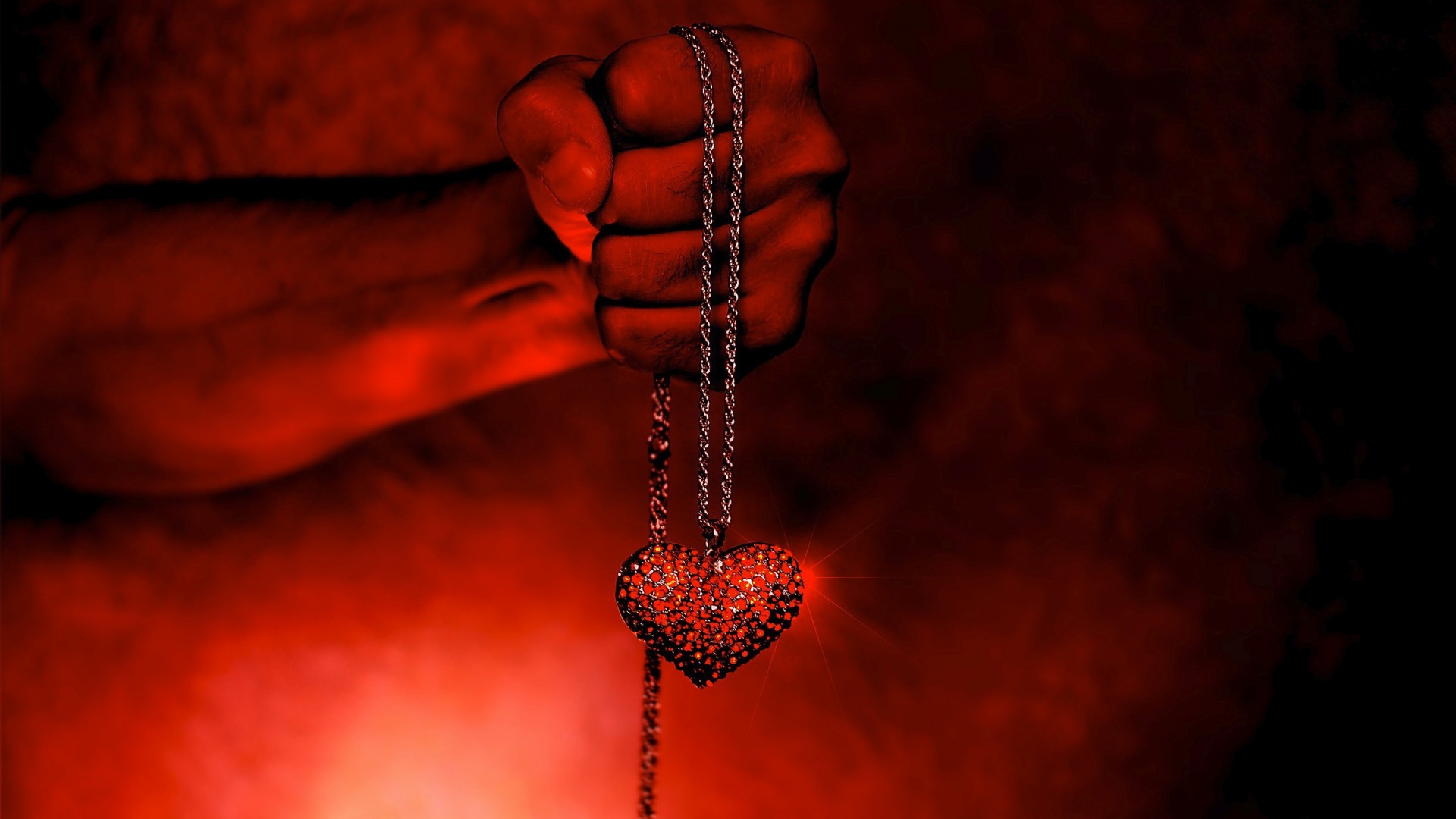 Chain Hand Heart Red Sparkles 1920x1080