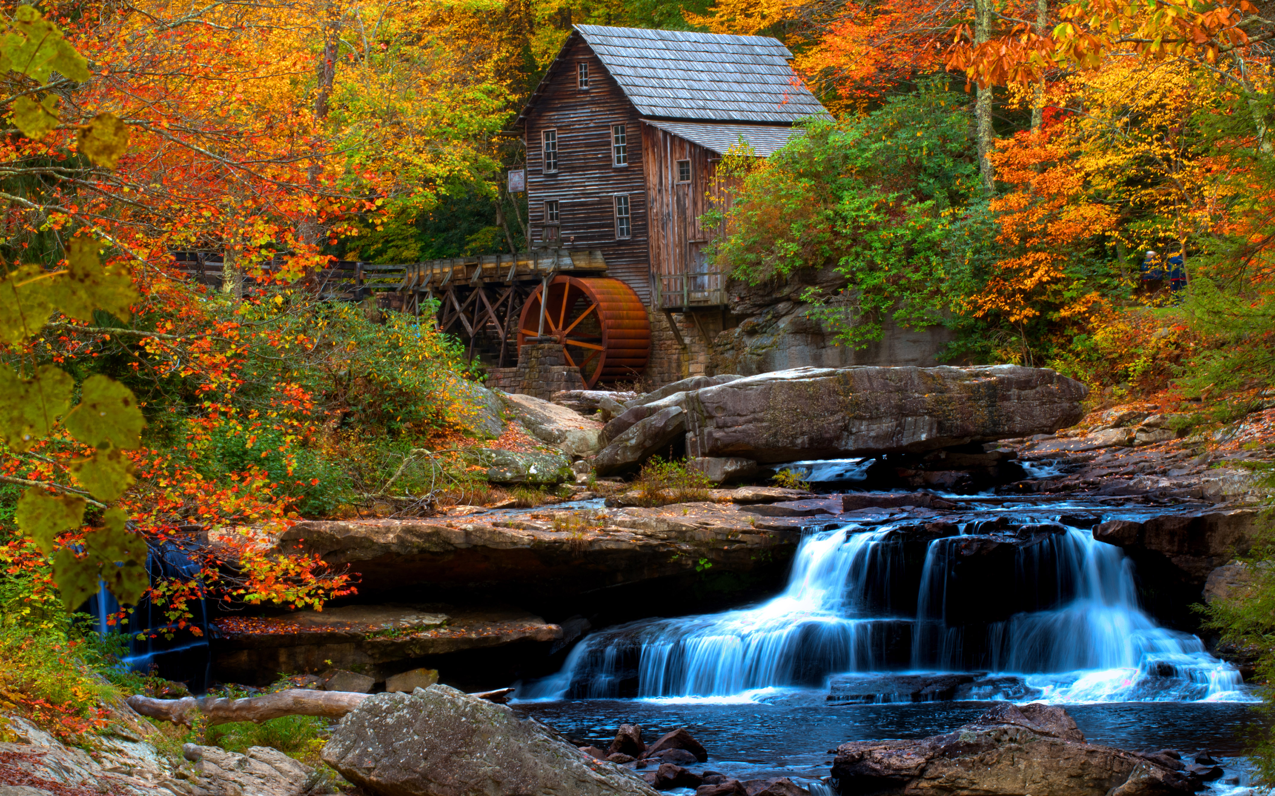 Fall Foliage Forest Tree Waterfall Watermill 4285x2678