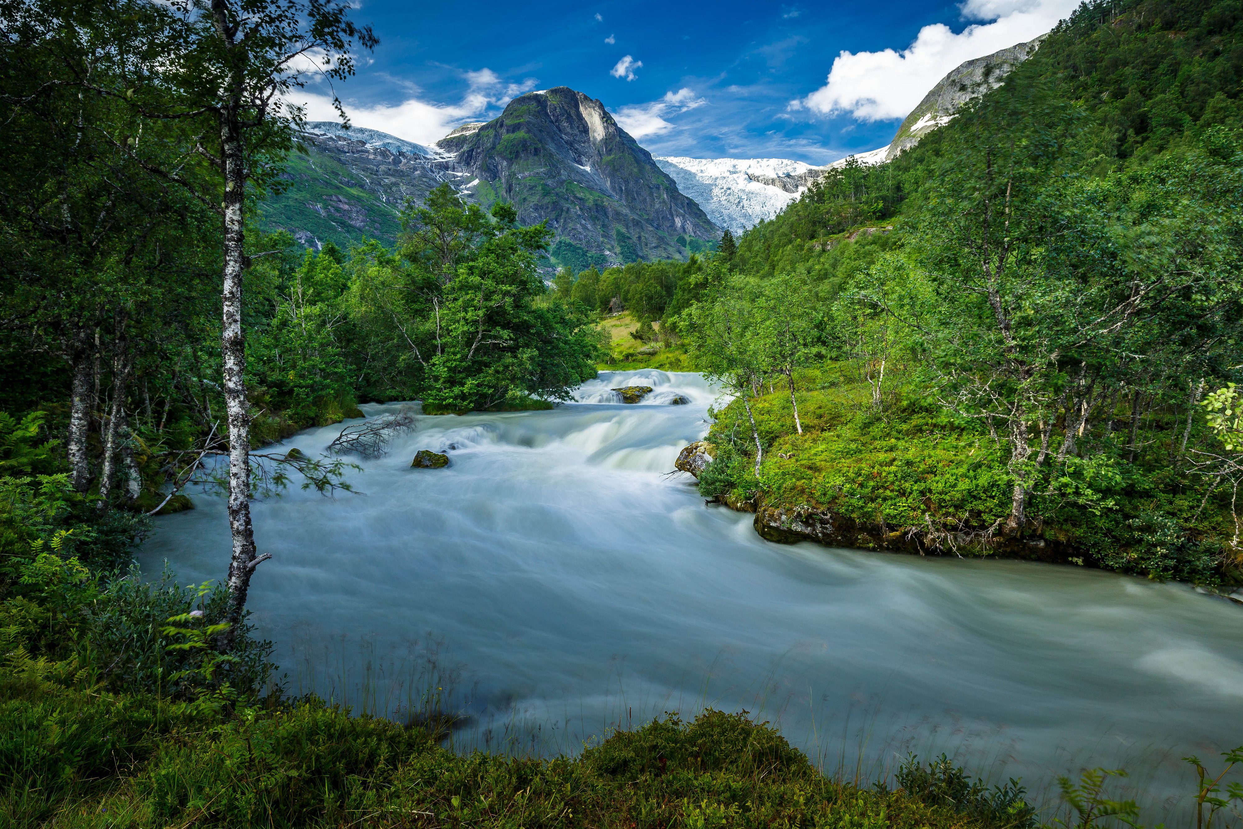 Mountain Nature Norwegian River Tree 4000x2667