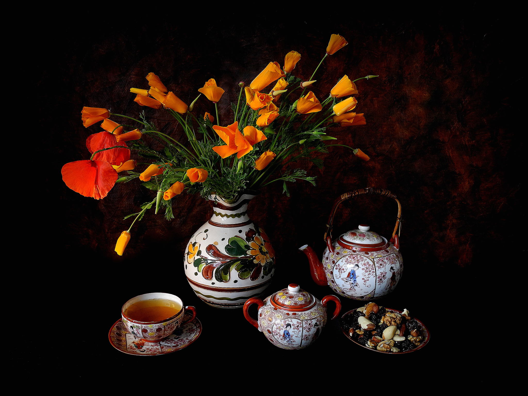 Flower Nut Orange Flower Still Life Tea Teapot 2048x1536