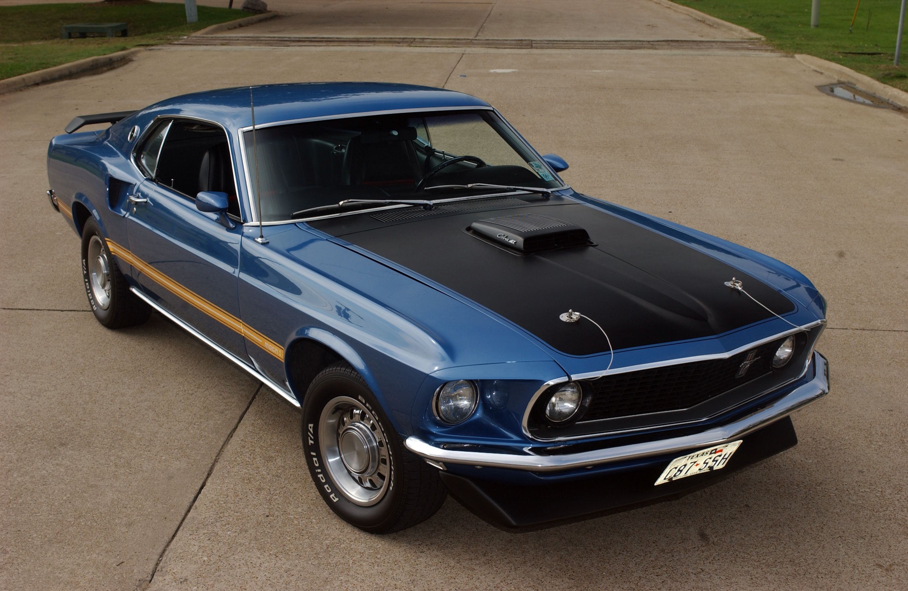 Blue Car Fastback Ford Mustang Mach 1 Muscle Car 3000x1955