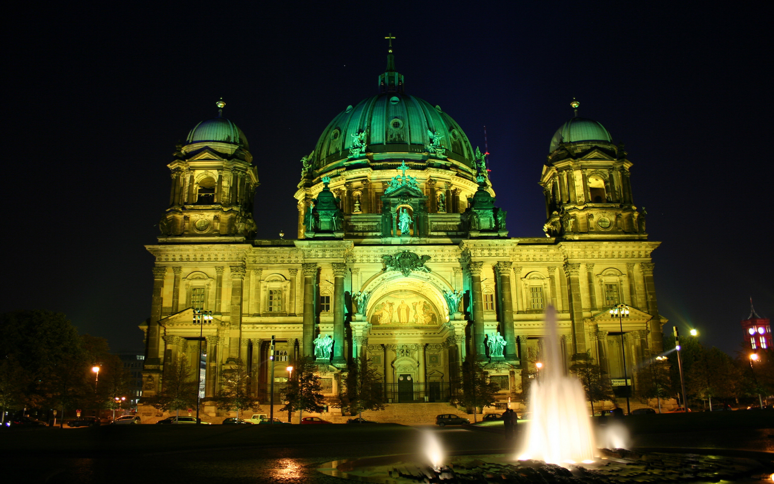 Berlin Cathedral Cathedral Fountain Germany Light Night Religious 2560x1600