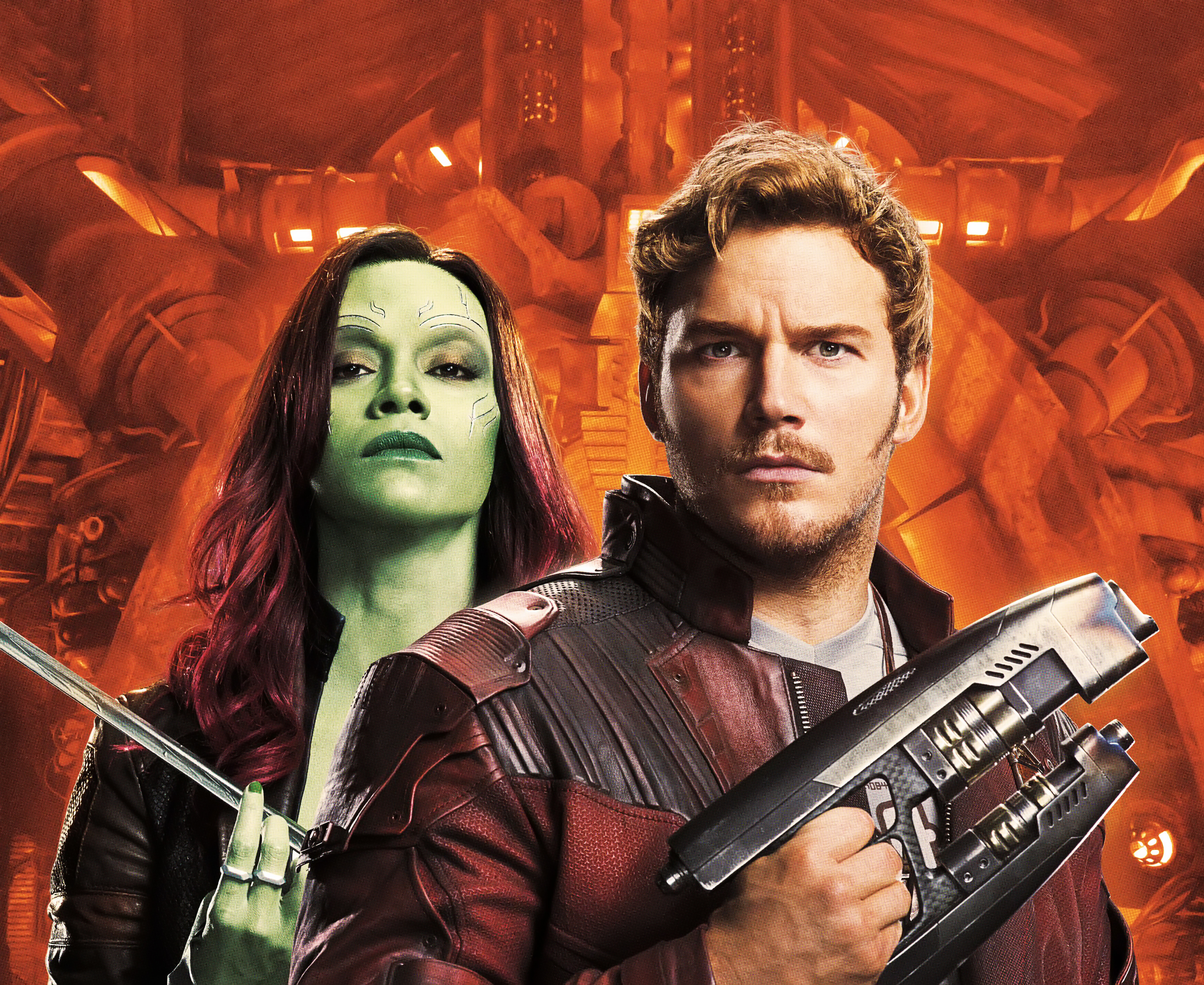 Chris Pratt Gamora Guardians Of The Galaxy Vol 2 Peter Quill Star Lord Zoe Saldana 5450x4460
