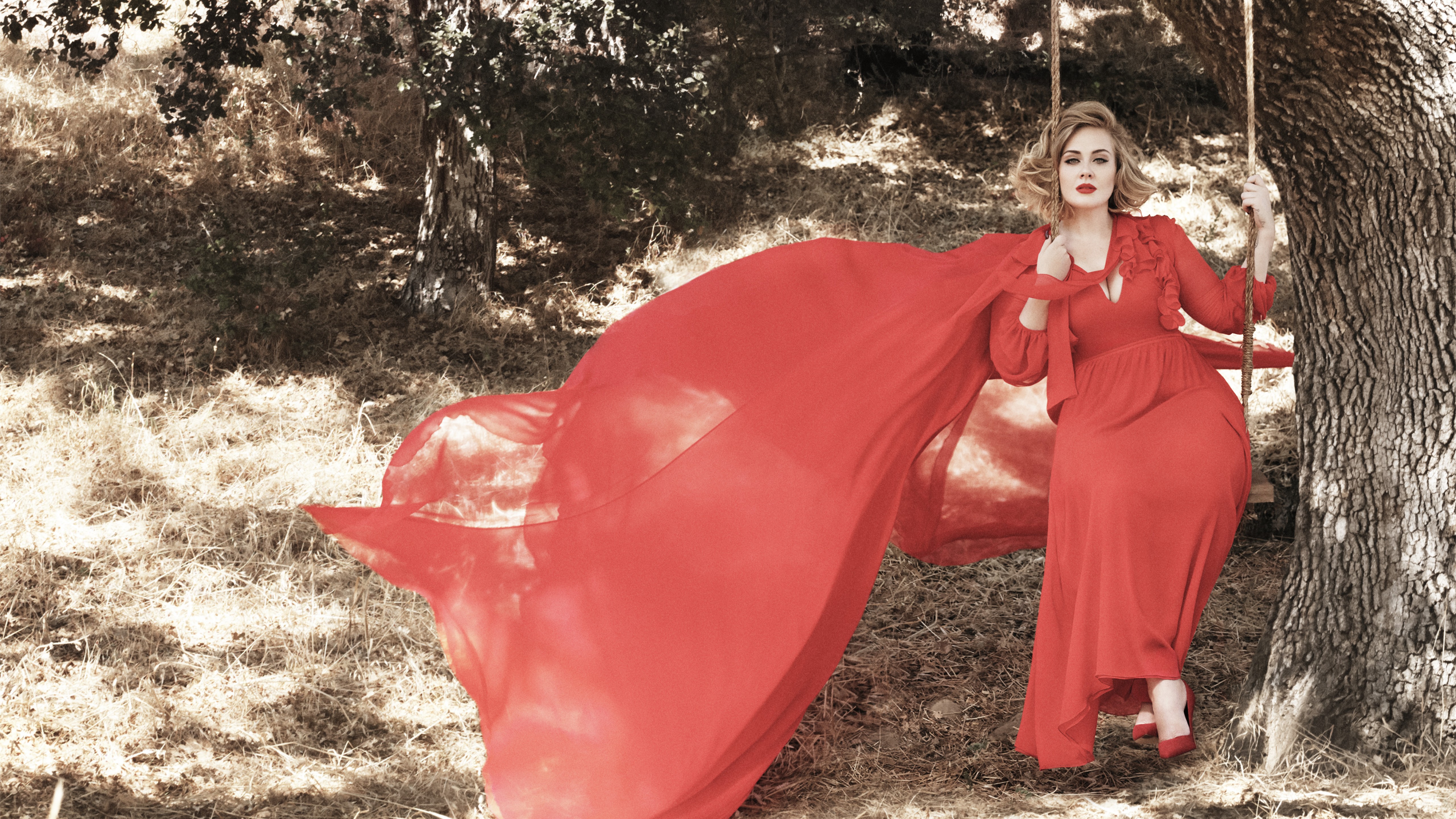 Adele Blonde British English Lipstick Red Dress Singer Swing 5120x2880