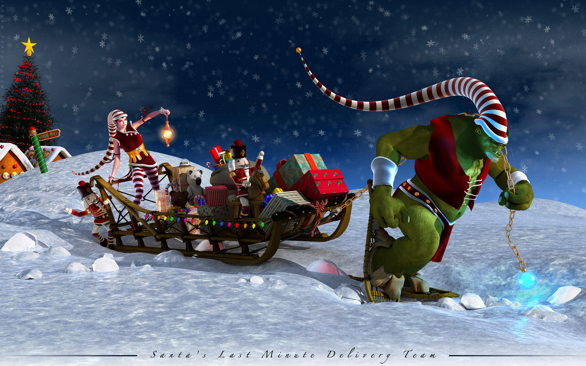 Christmas Orc Santa Hat Sleigh Toy 1920x1200