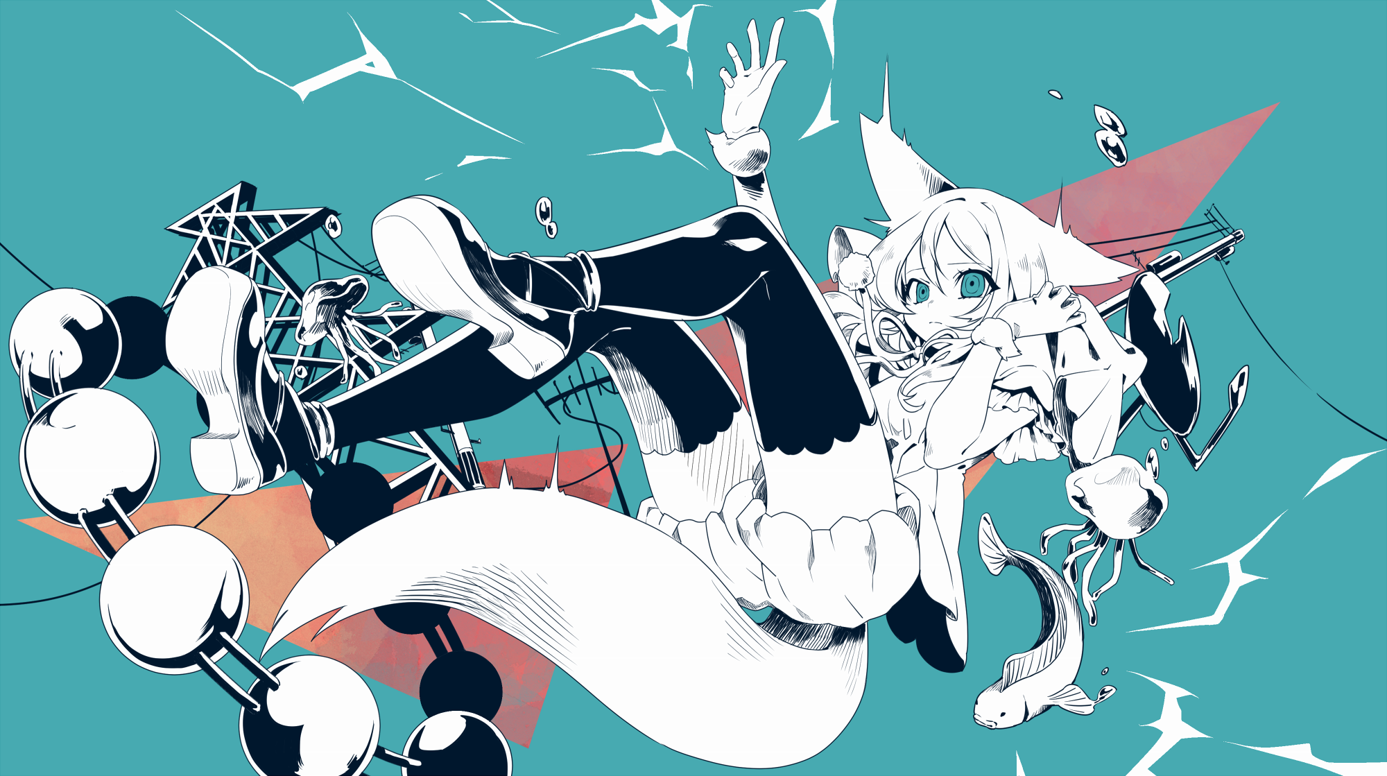 Anime Blue Background Anime Girls Utau Selective Coloring 2000x1119