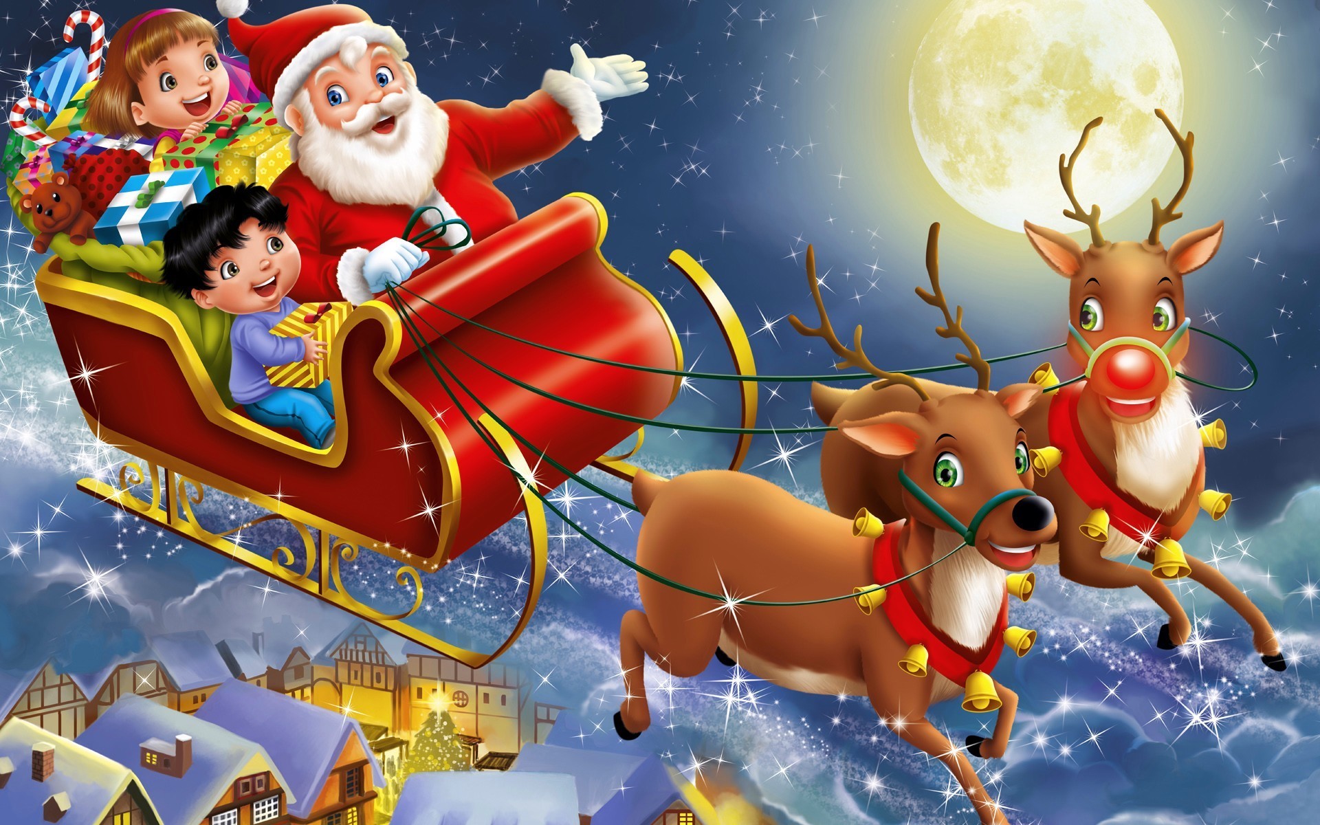 Child Christmas Gift Reindeer Santa Sleigh 1920x1200