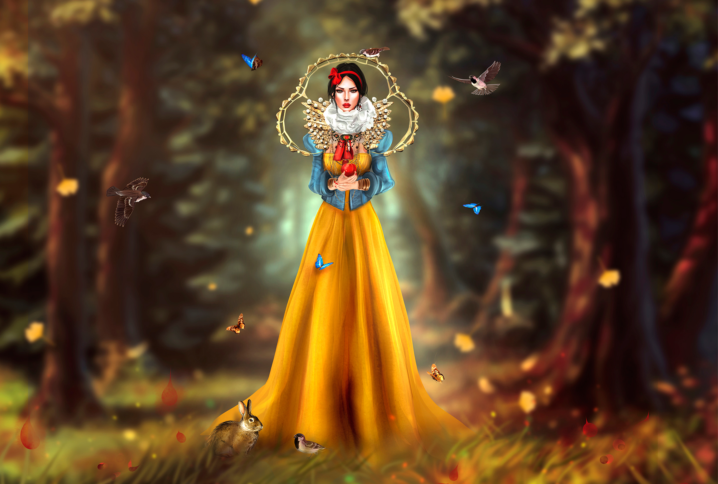 Animal Artistic Butterfly Fantasy Girl Snow White Woman 2476x1669