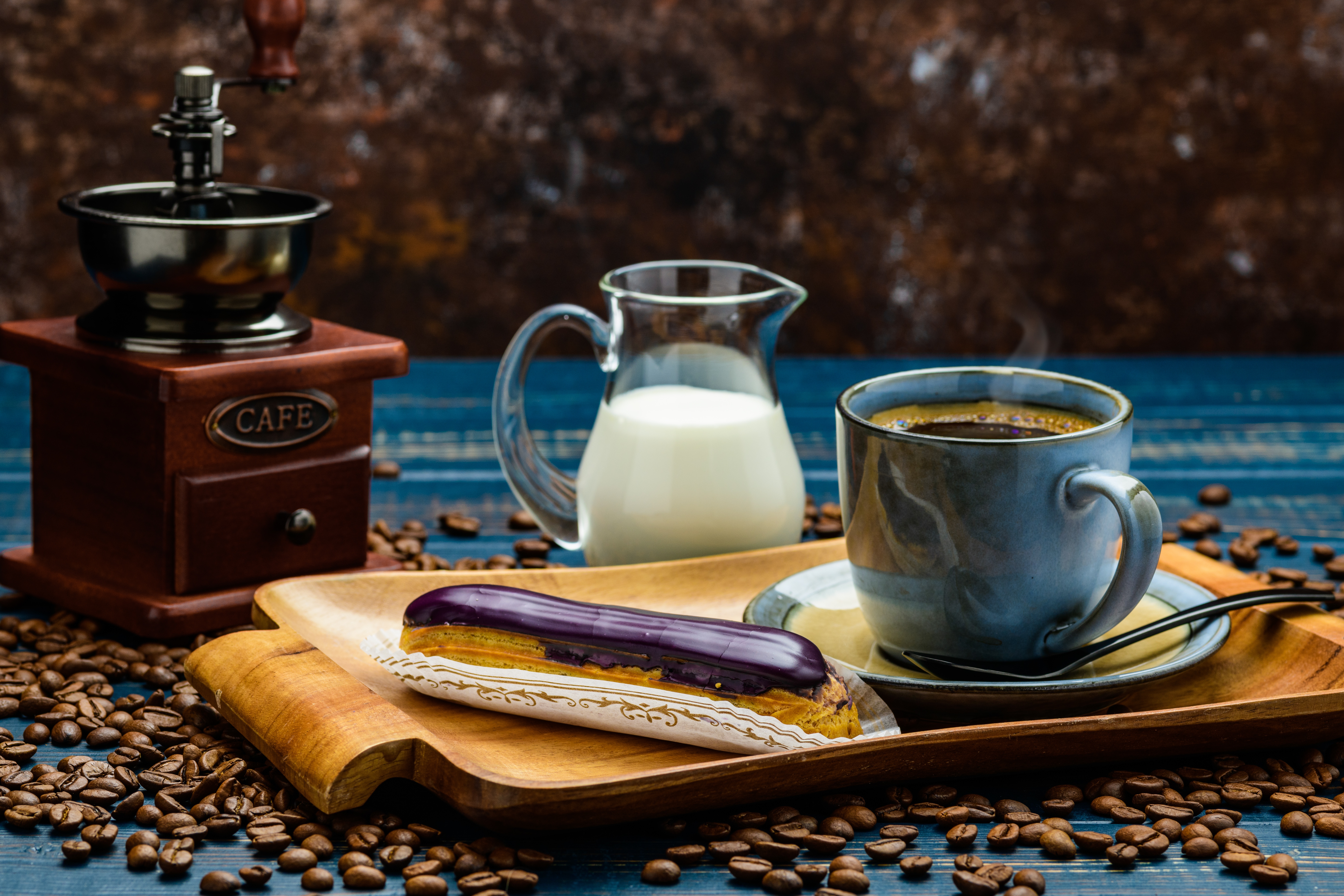 Coffee Coffee Beans Cup Drink Still Life Eclair 8000x5333