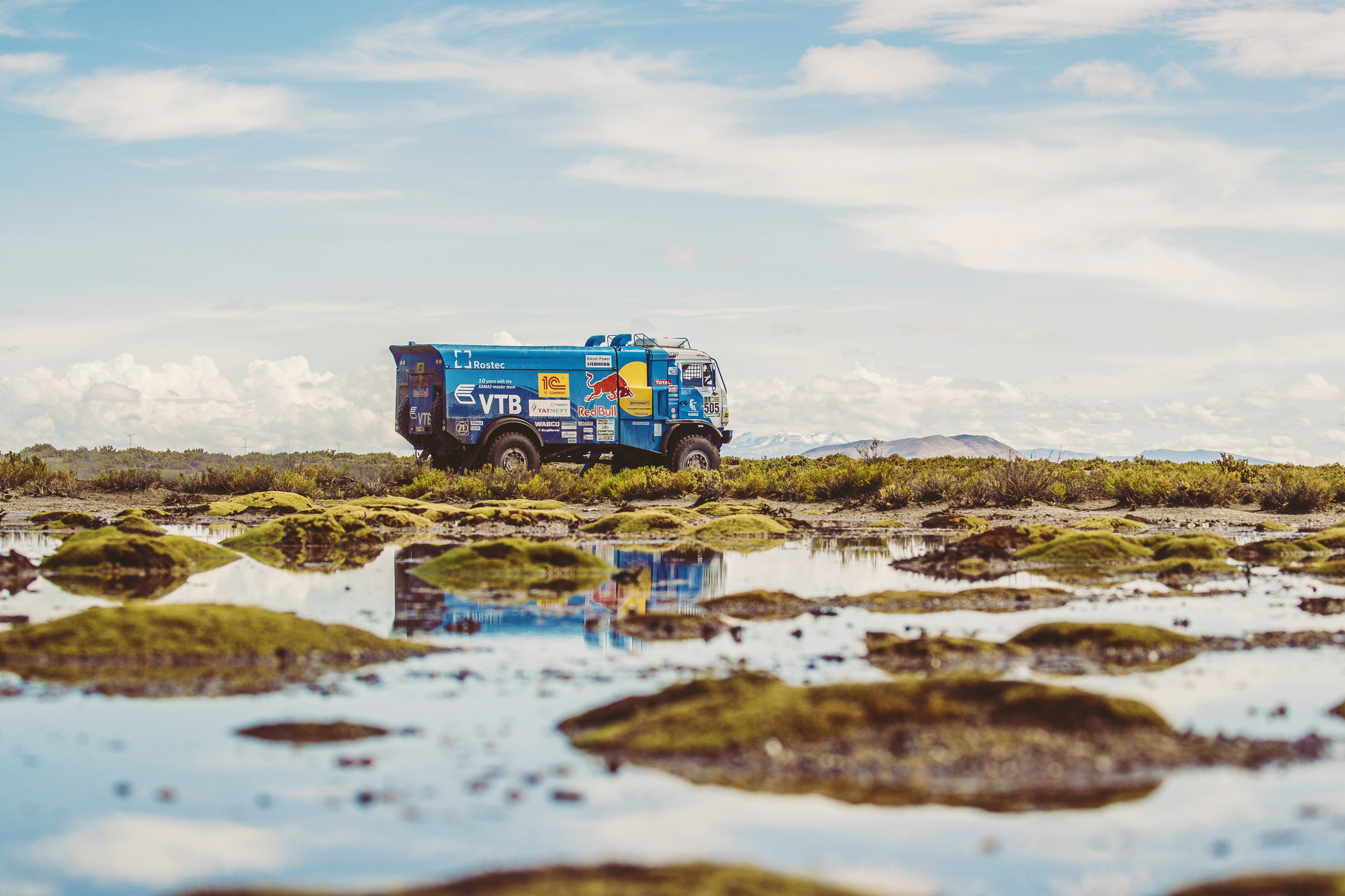 Kamaz Landscape Rallying Red Bull Reflection Sky Truck Vehicle 3200x2133