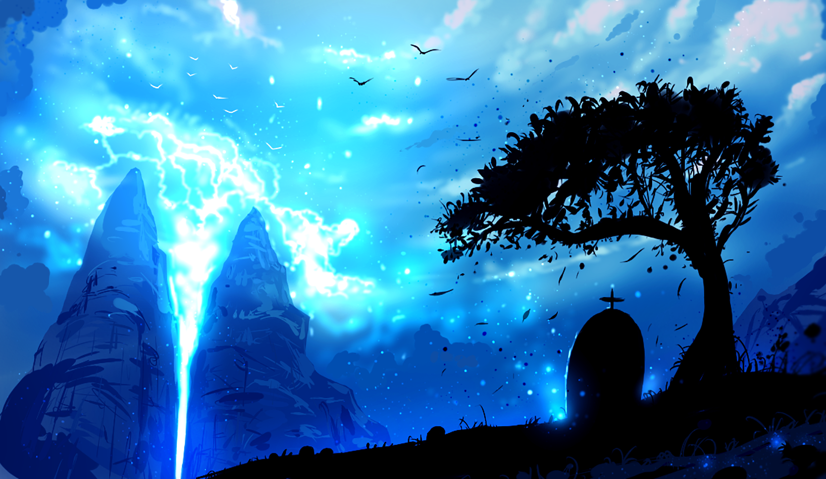 Bird Blue Cloud Grave Lightning Sky Tree 1668x968