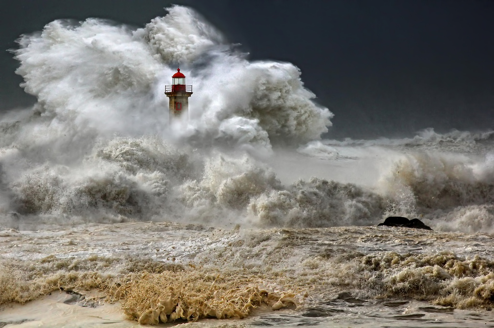 Lighthouse Ocean Sea Storm Wave 1920x1277