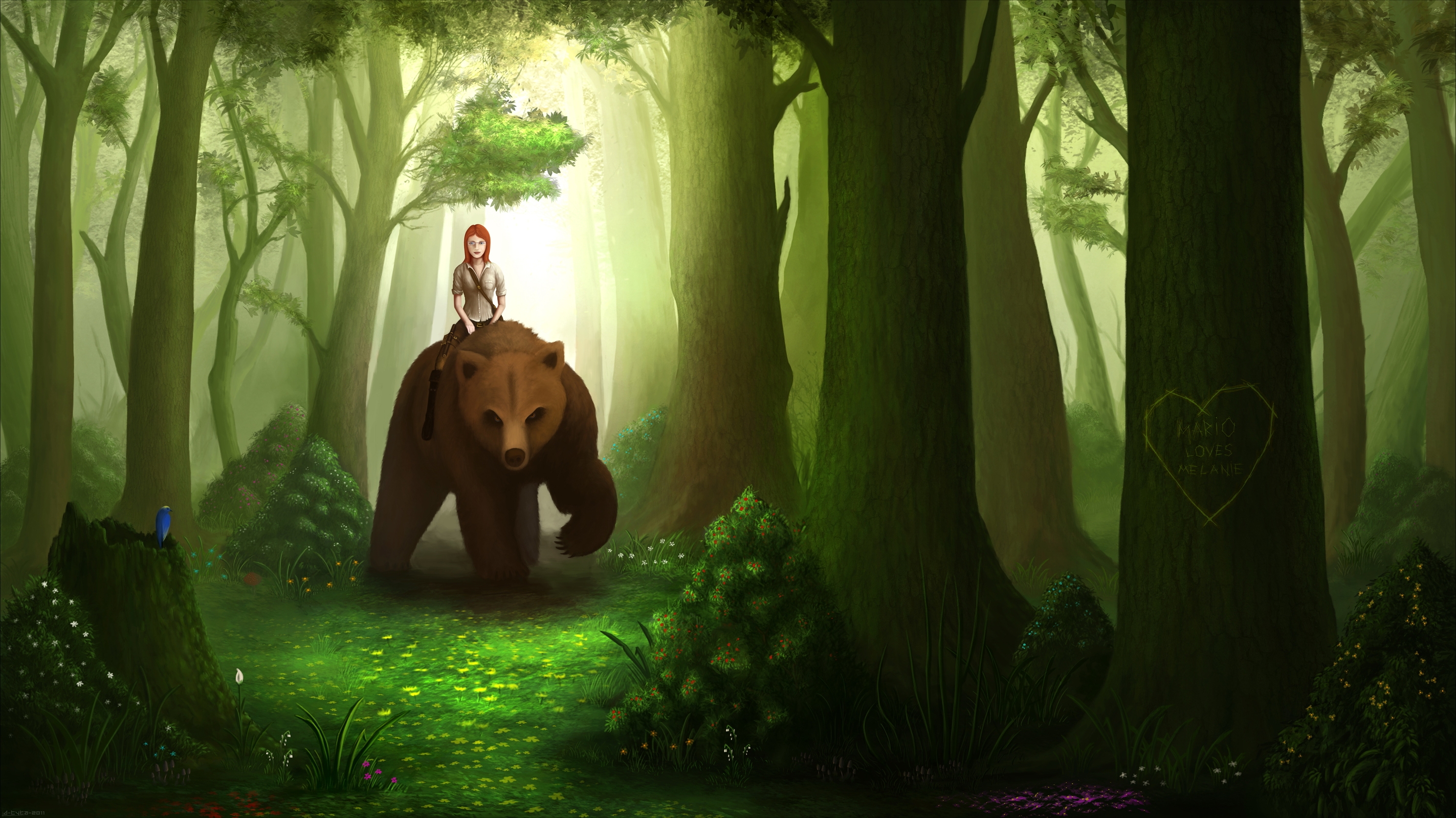 Bear Fantasy Forest Woman 2978x1674