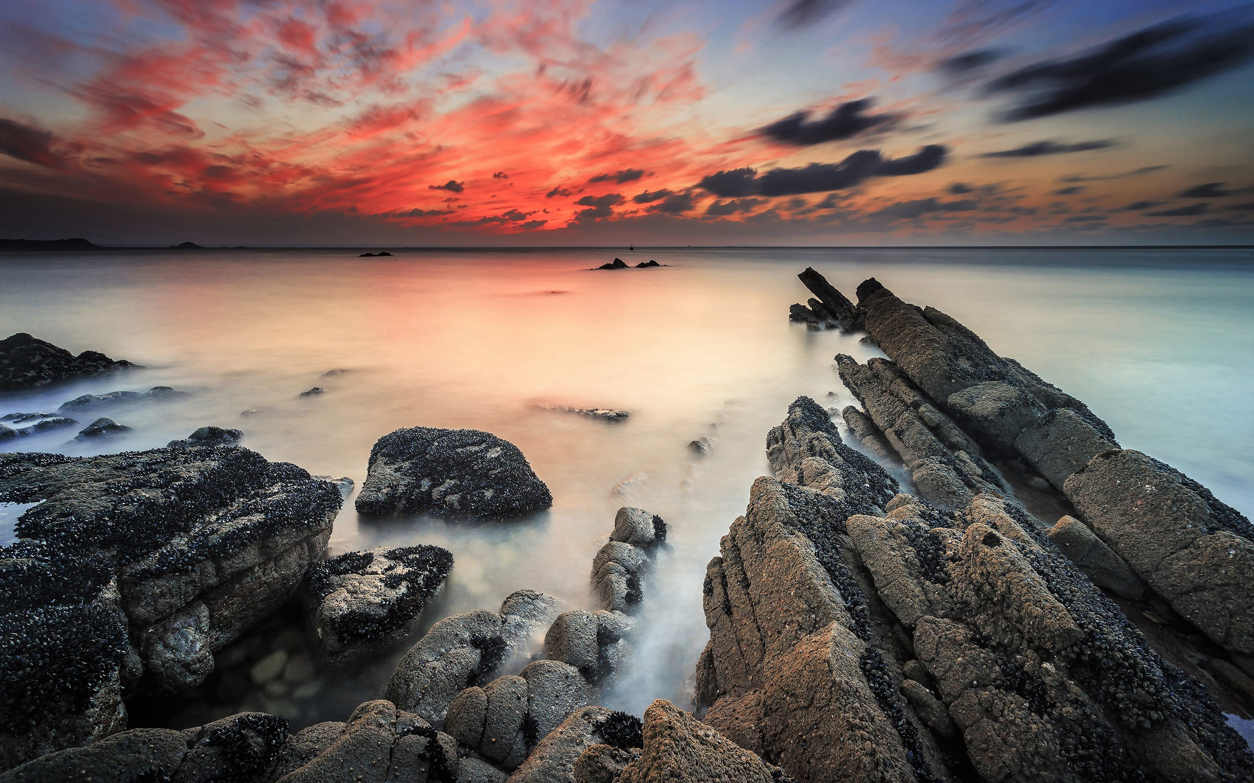 Earth Ocean Rock Sea Sunset Orange Color 2560x1600
