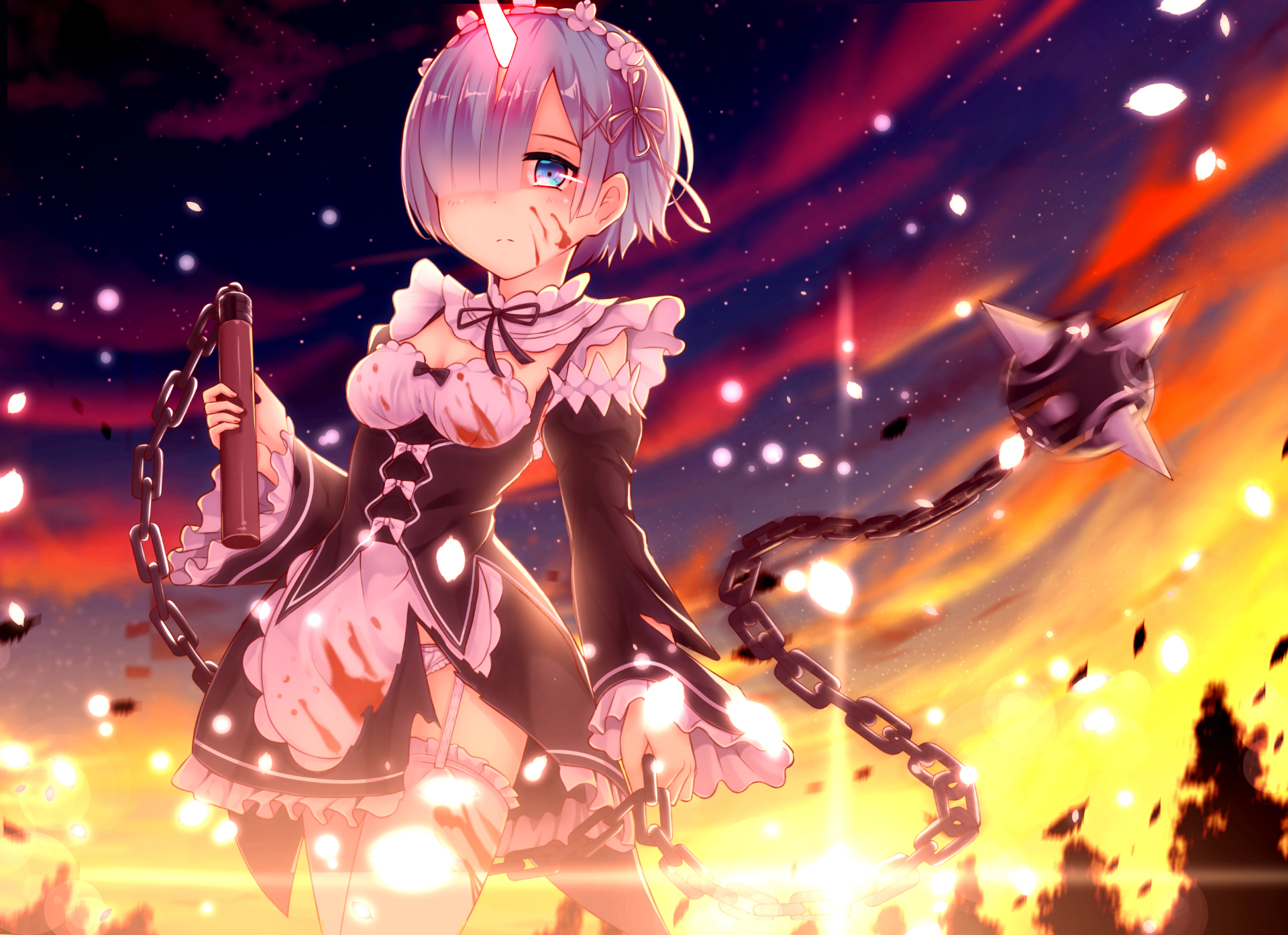 Blue Eyes Blue Hair Chain Girl Horns Maid Night Re Zero Starting Life In Another World Rem Re Zero S 1920x1394