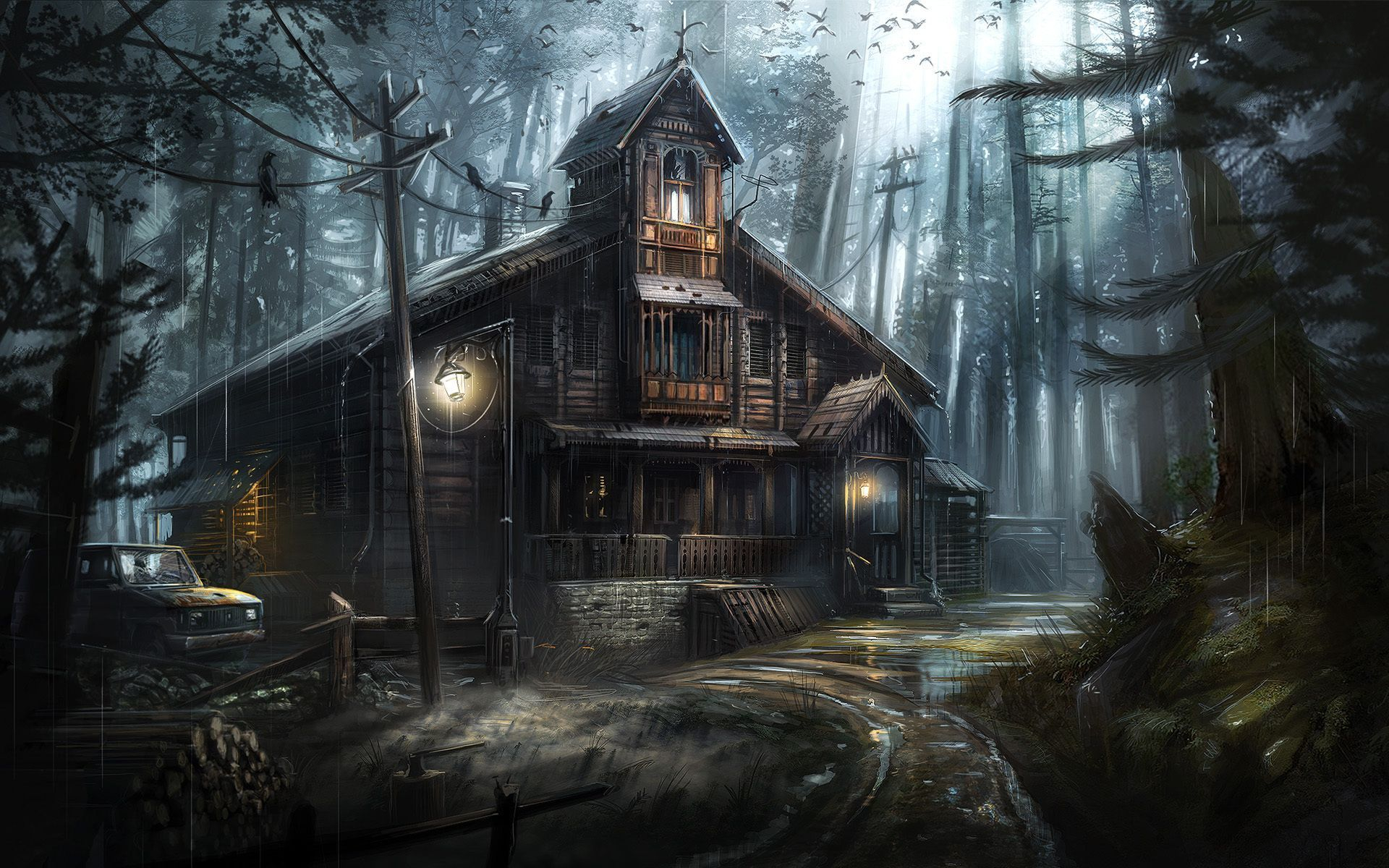 Artistic Forest Haunted House 1920x1200