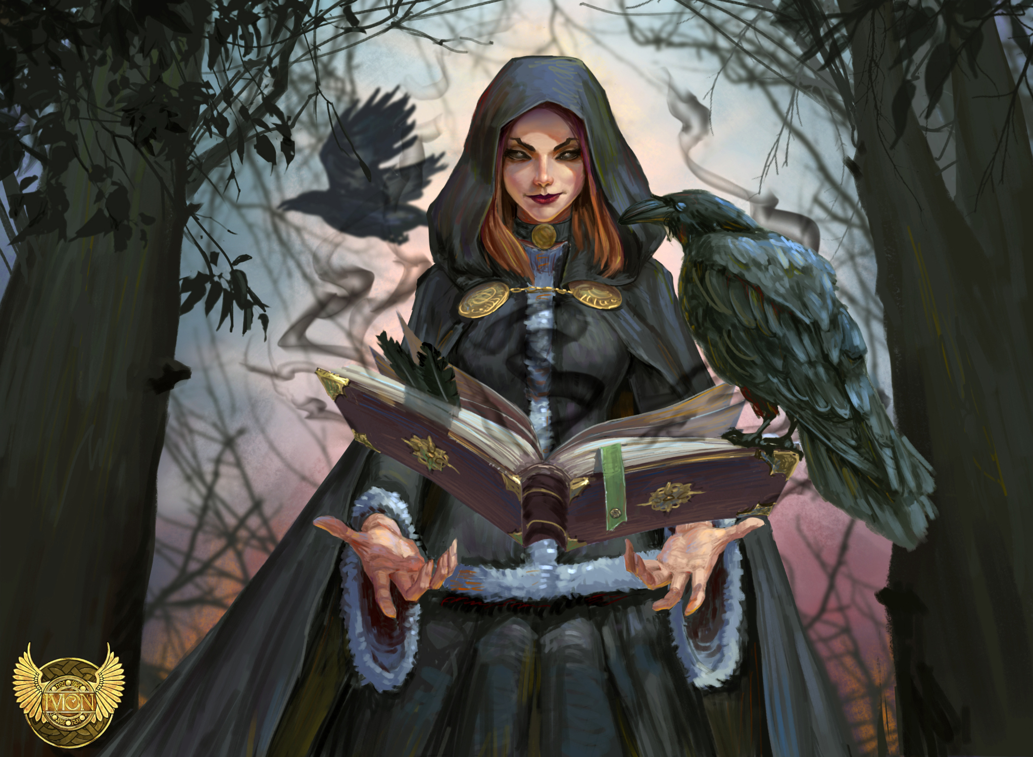 Book Crow Girl Hood Lipstick Magic Witch Woman 2045x1500