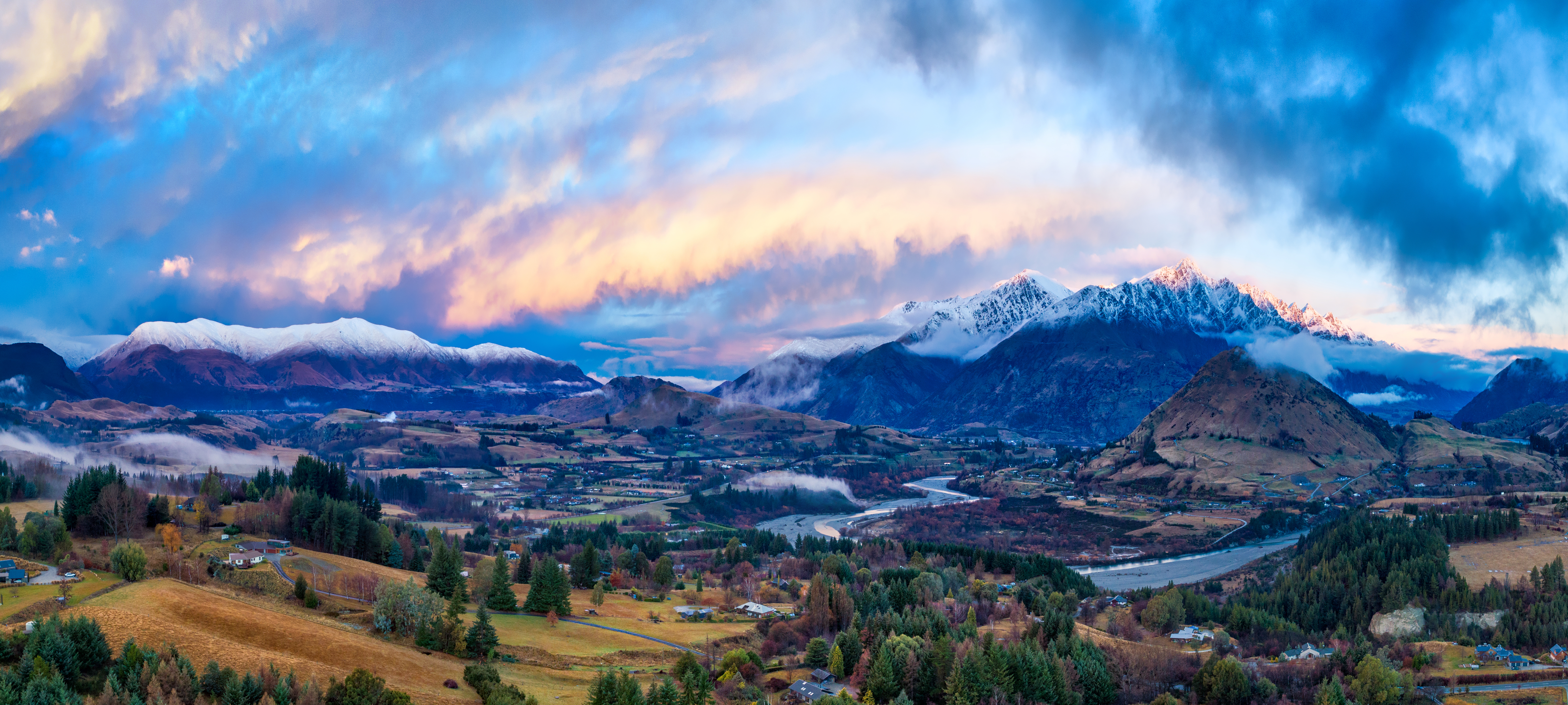 Cloud Fall Mountain Panorama Queenstown New Zealand South Island New Zealand Southern Alps 7890x3550