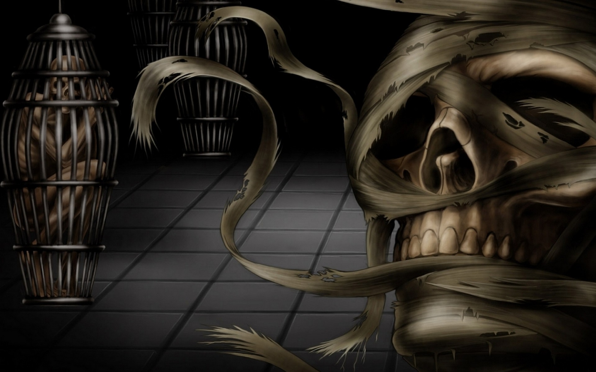 Cage Dark Mummy Skull 1920x1200