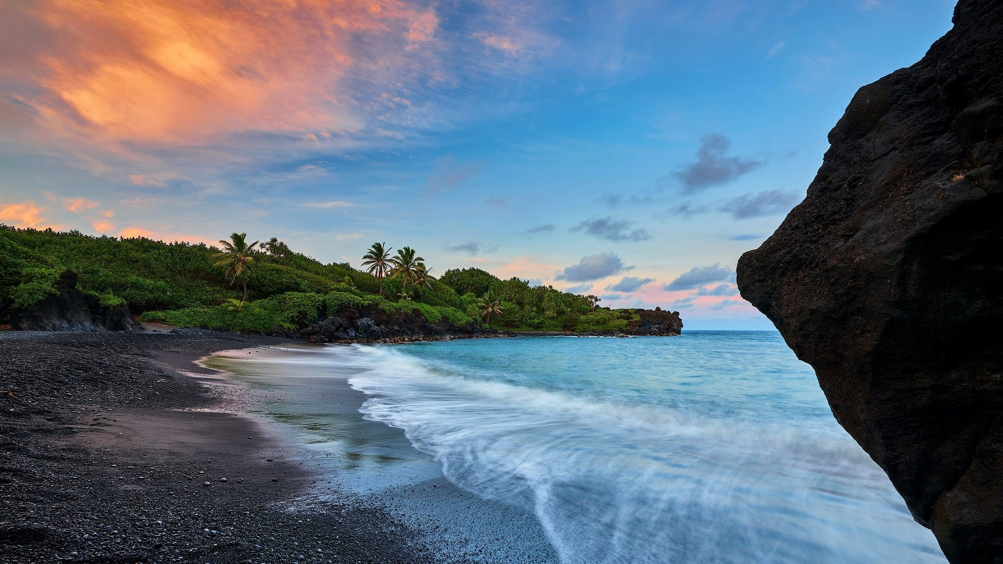 Beach Earth Hawaii Ocean Palm Tree Rock Sea Sunset 2046x1151