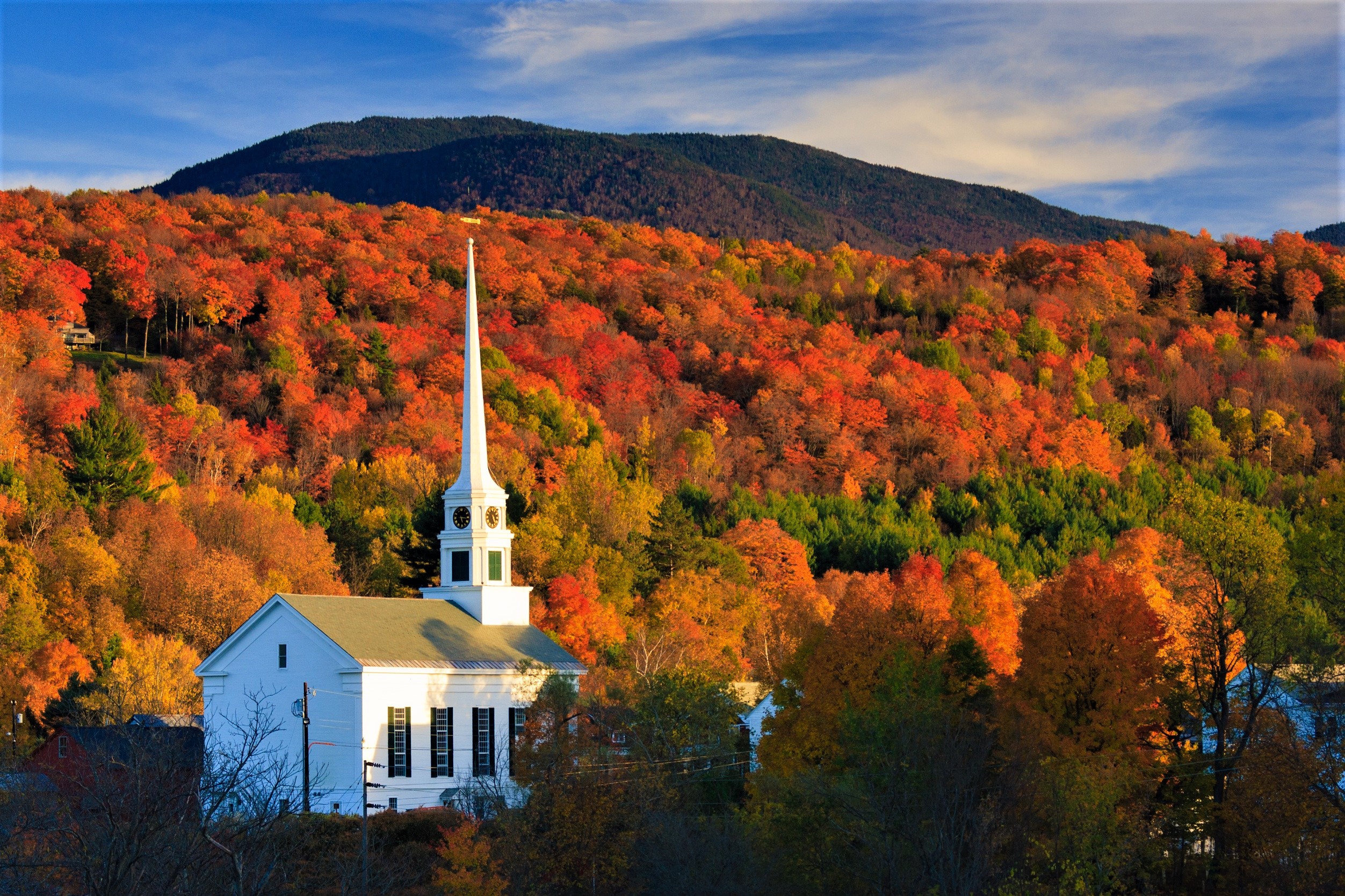 Chapel Church Colorful Fall Foliage Forest Religious Steeple 2504x1669